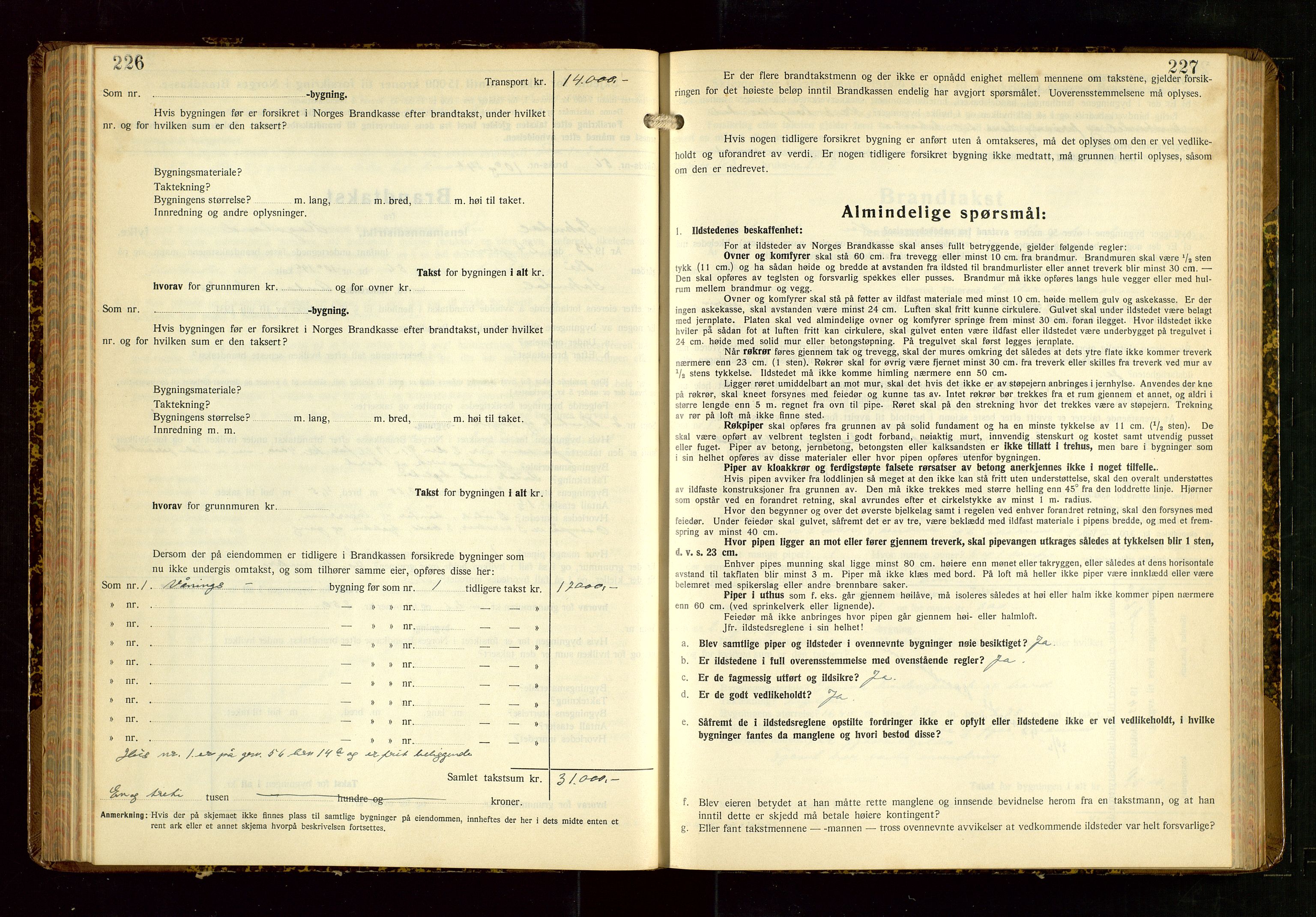 Sokndal lensmannskontor, AV/SAST-A-100417/Gob/L0008: "Brandtakst-Protokoll", 1937-1955, s. 226-227