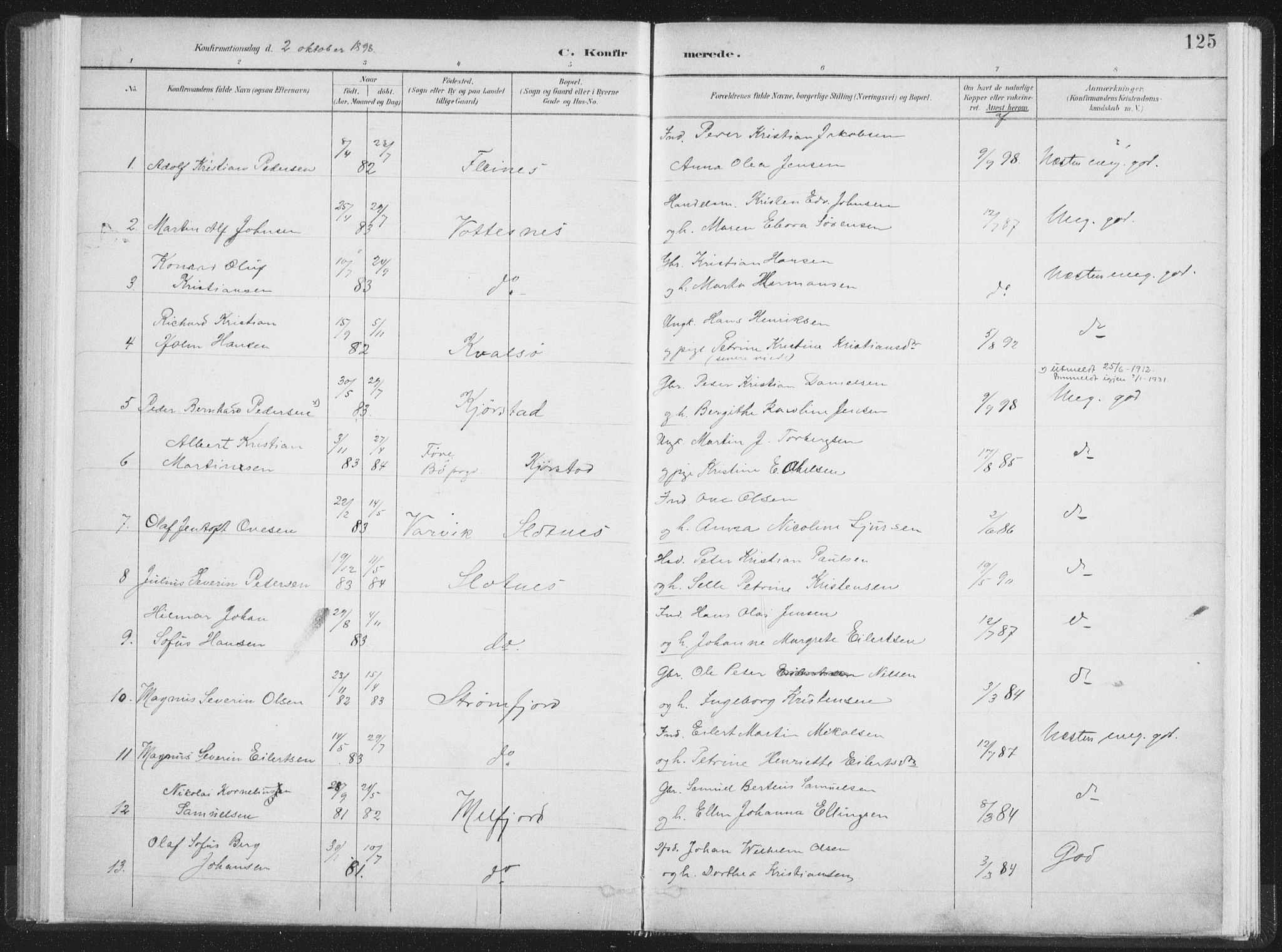 Ministerialprotokoller, klokkerbøker og fødselsregistre - Nordland, AV/SAT-A-1459/890/L1286: Ministerialbok nr. 890A01, 1882-1902, s. 125