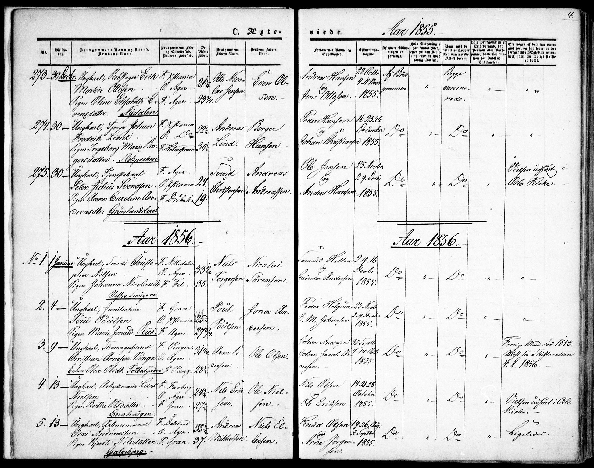 Vestre Aker prestekontor Kirkebøker, AV/SAO-A-10025/F/Fa/L0002: Ministerialbok nr. 2, 1855-1877, s. 4