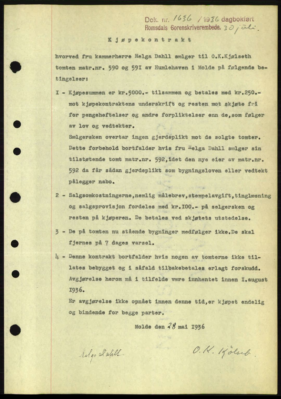 Romsdal sorenskriveri, SAT/A-4149/1/2/2C: Pantebok nr. A1, 1936-1936, Dagboknr: 1636/1936