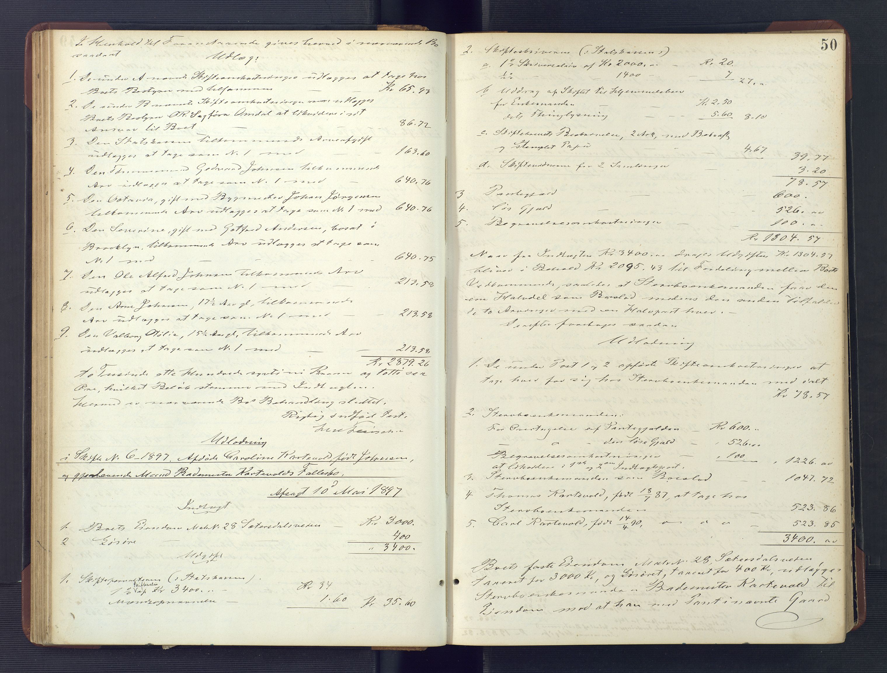 Kristiansand byrett, SAK/1223-0001/H/Hc/L0059: Skifteutlodningsprotokoll nr. 5, med register, 1895-1903, s. 50