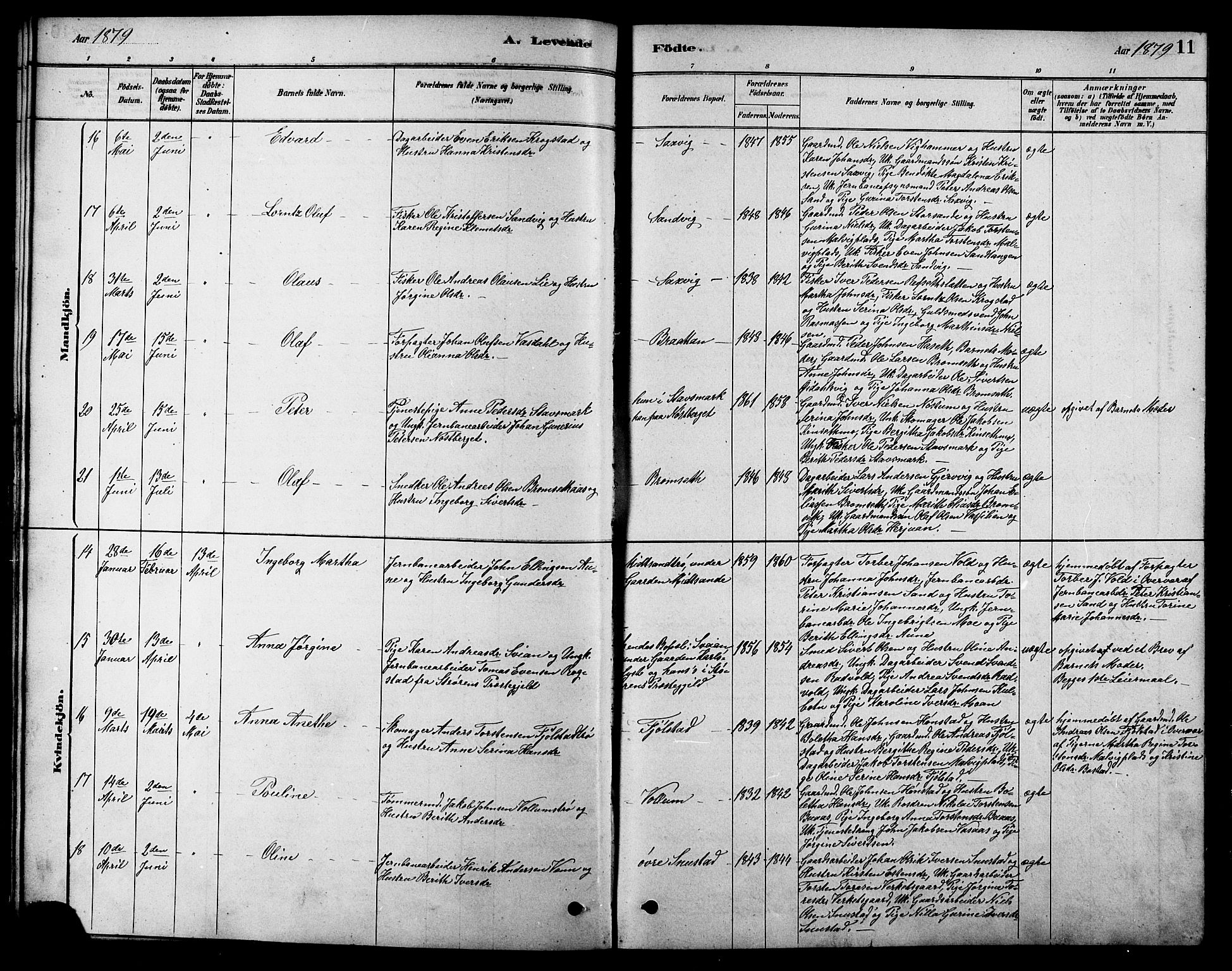 Ministerialprotokoller, klokkerbøker og fødselsregistre - Sør-Trøndelag, AV/SAT-A-1456/616/L0423: Klokkerbok nr. 616C06, 1878-1903, s. 11