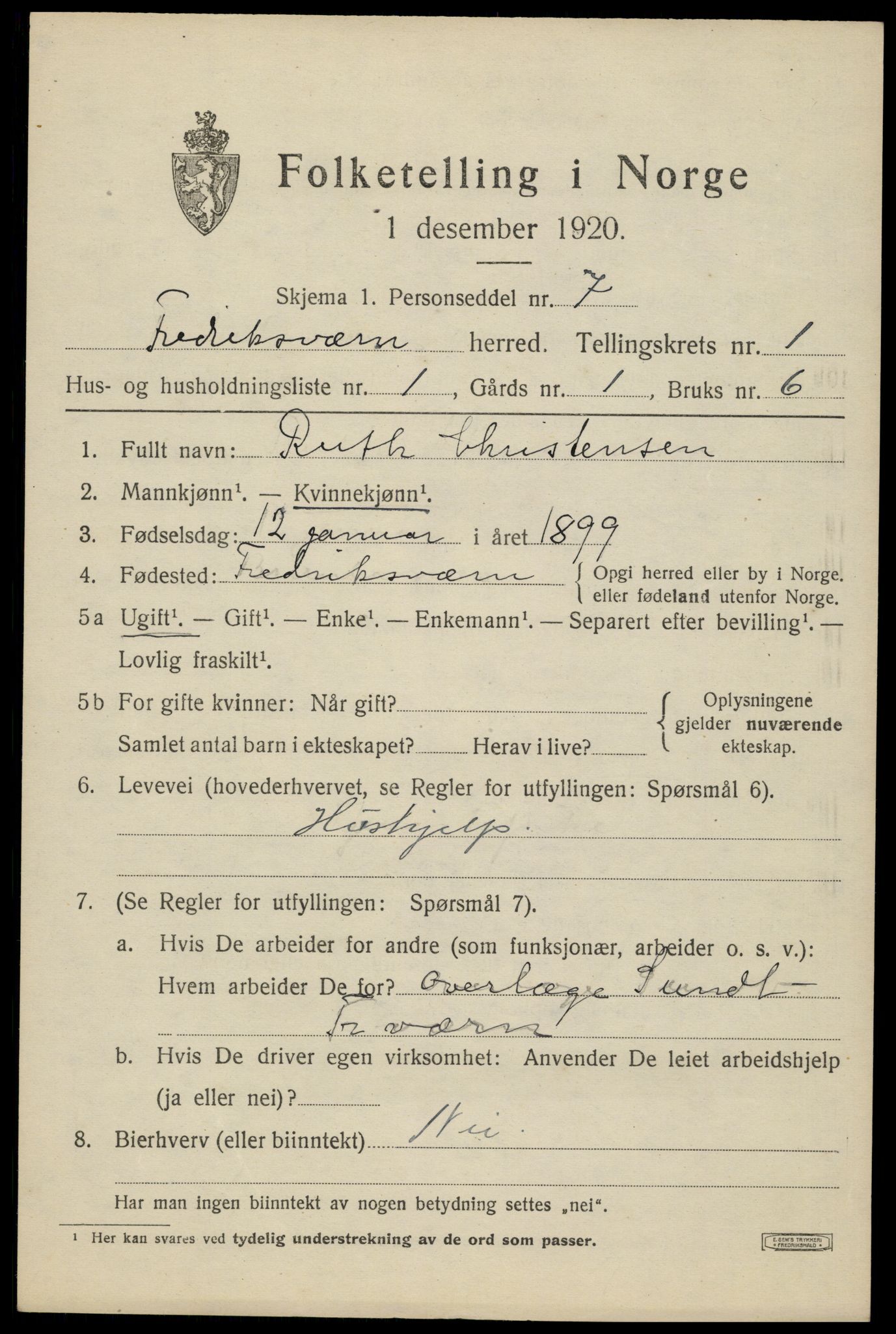 SAKO, Folketelling 1920 for 0798 Fredriksvern herred, 1920, s. 389