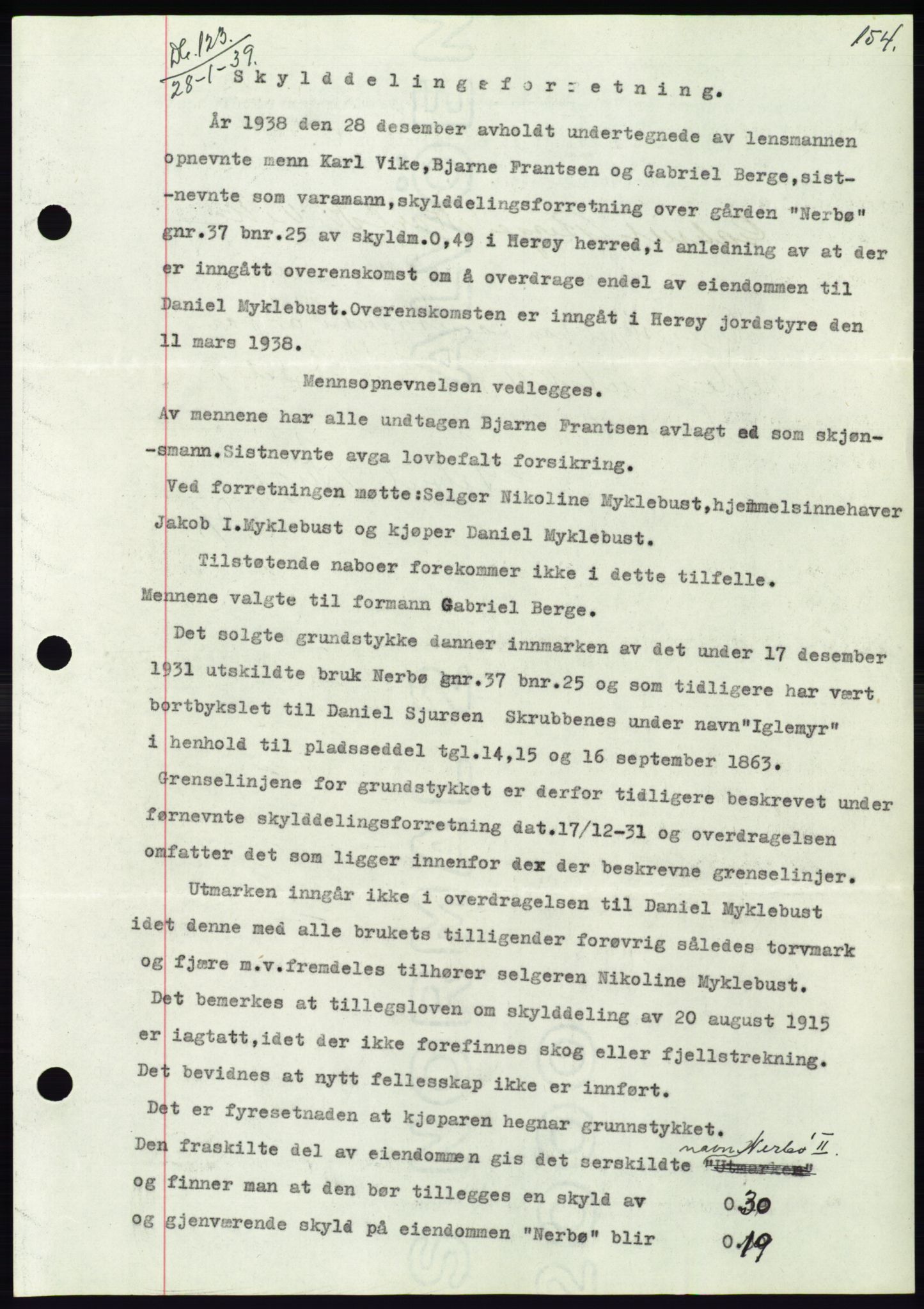 Søre Sunnmøre sorenskriveri, AV/SAT-A-4122/1/2/2C/L0067: Pantebok nr. 61, 1938-1939, Dagboknr: 123/1939