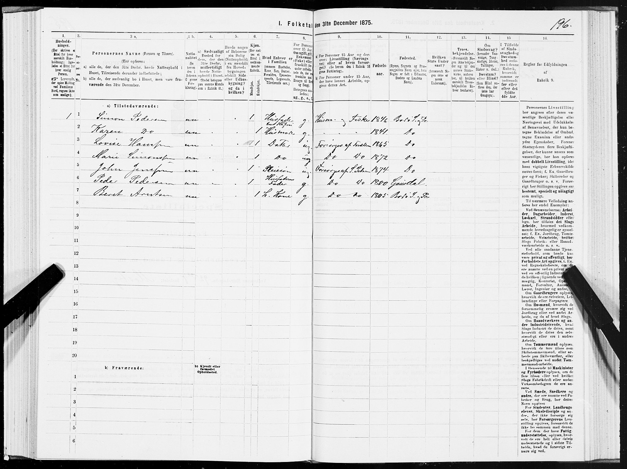 SAT, Folketelling 1875 for 1843L Bodø prestegjeld, Bodø landsokn, 1875, s. 2196