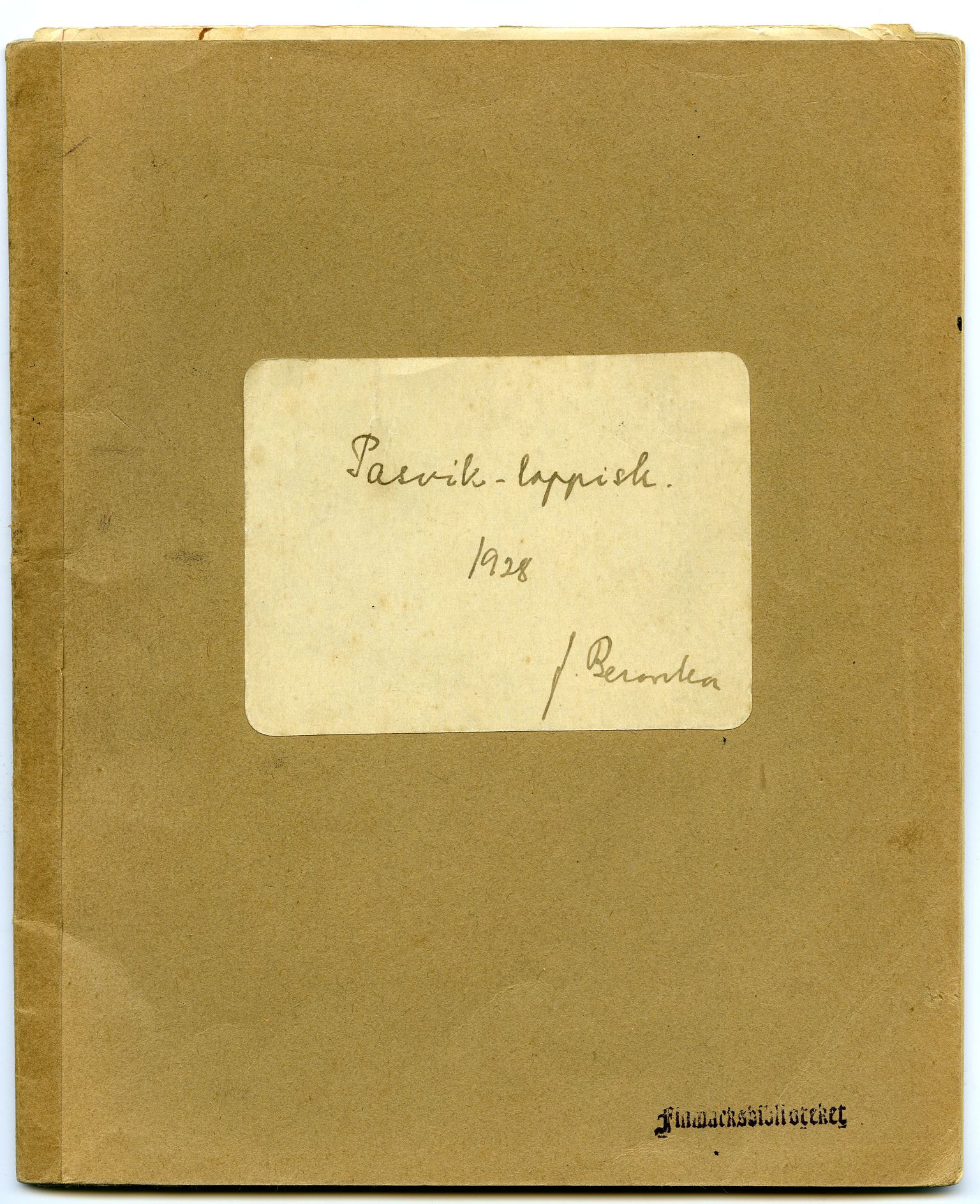 Johan Beronkas testamentariske gave, FMFB/A-1098/G/L0019: Notatbok om Pasvik–lappisk (4 stykker), 1928-1929, s. 2