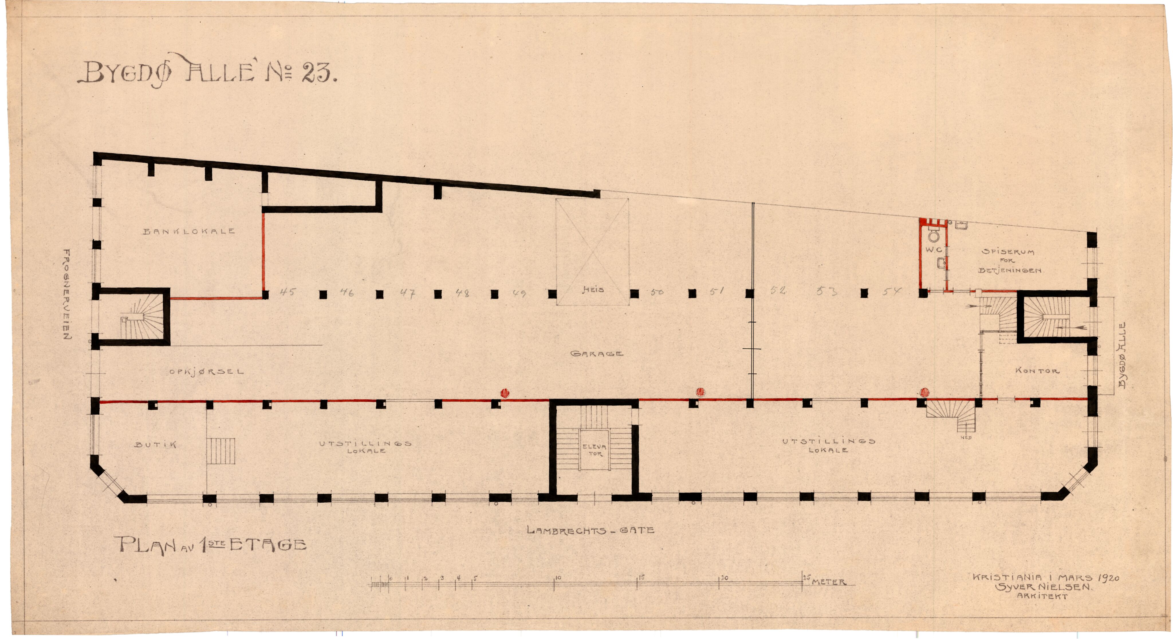 Syver Nielsen Arkitekt, OBA/A-70230/T/L0003/0004: Bygdøy allé 23, ikke gjennomført prosjekt for automobilhotell / Grunnplaner, 1920, s. 4