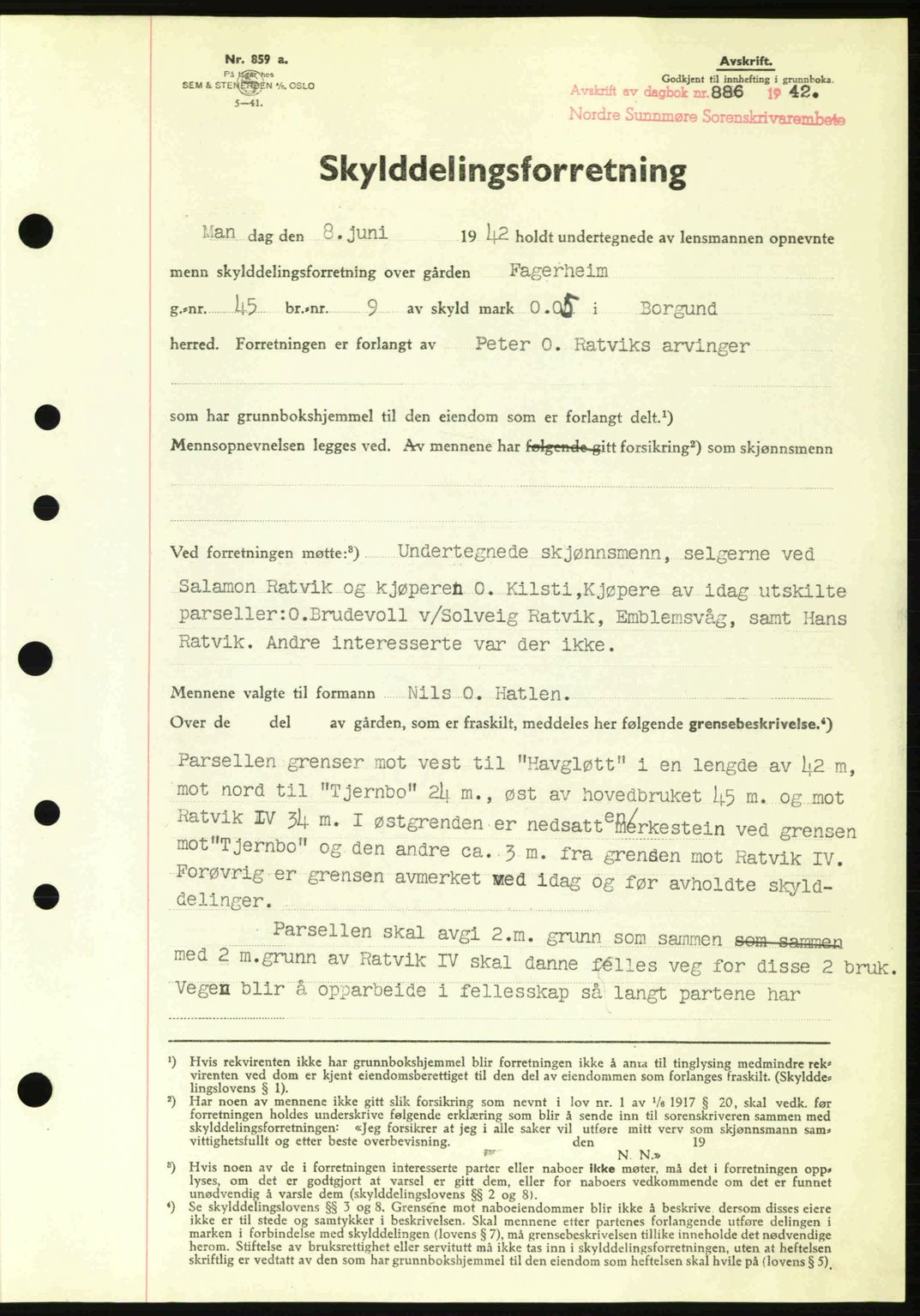 Nordre Sunnmøre sorenskriveri, SAT/A-0006/1/2/2C/2Ca: Pantebok nr. A13, 1942-1942, Dagboknr: 886/1942