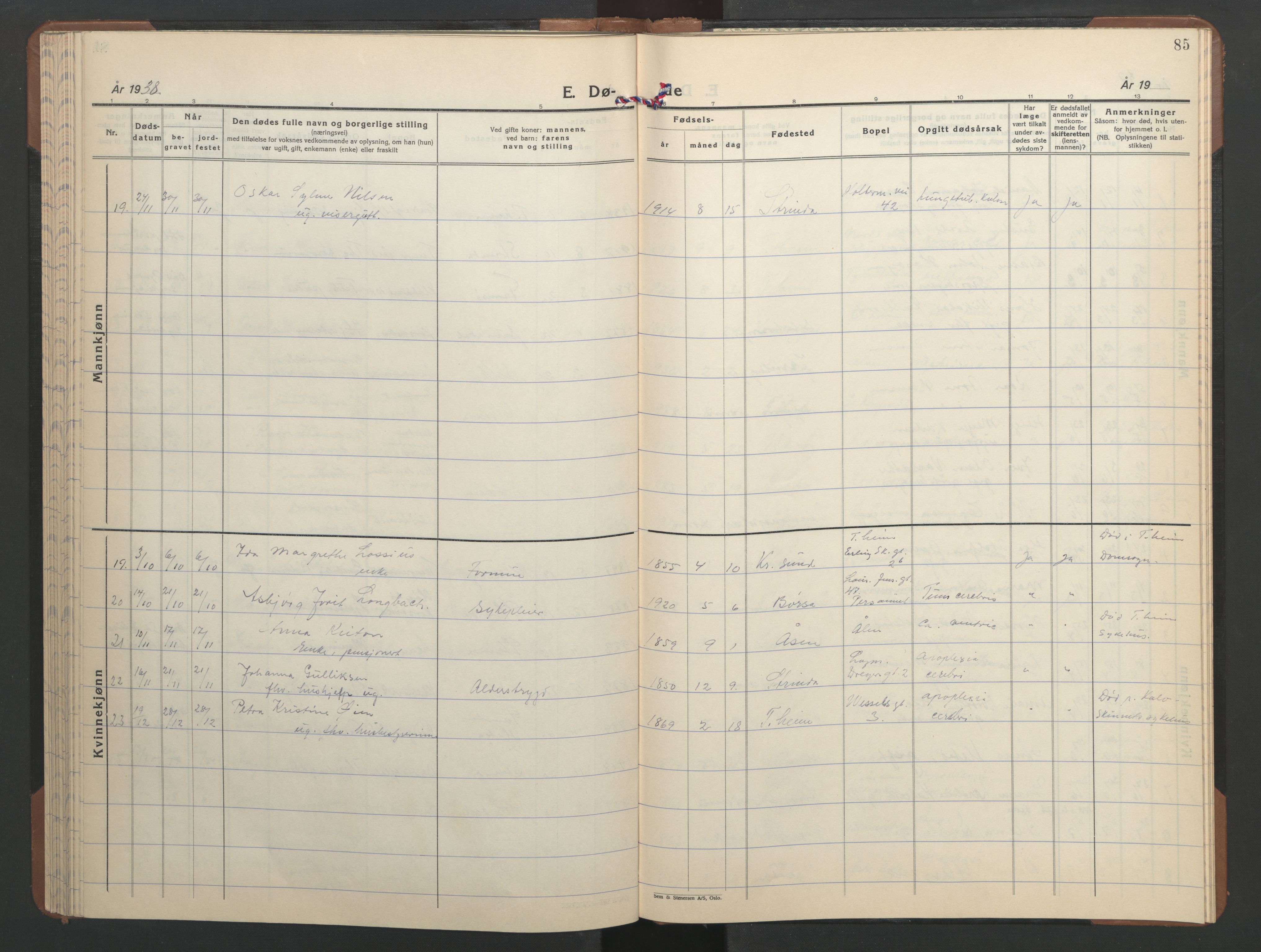 Ministerialprotokoller, klokkerbøker og fødselsregistre - Sør-Trøndelag, AV/SAT-A-1456/606/L0315: Klokkerbok nr. 606C11, 1938-1947, s. 85