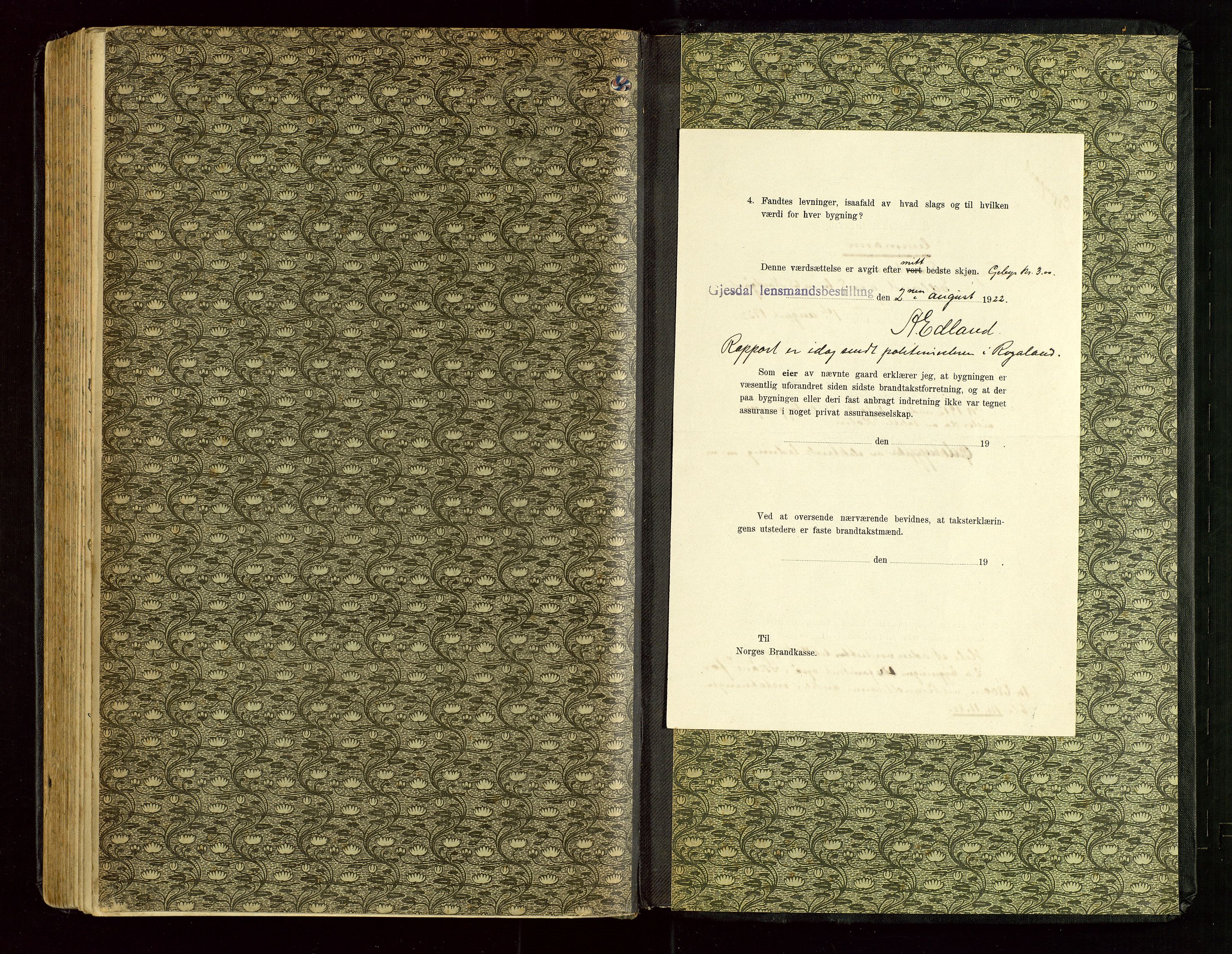 Gjesdal lensmannskontor, AV/SAST-A-100441/Go/L0002: Branntakstprotokoll, 1907-1921