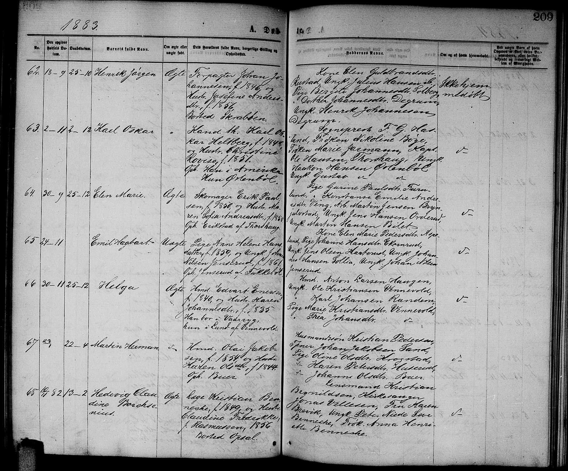 Enebakk prestekontor Kirkebøker, AV/SAO-A-10171c/G/Ga/L0005: Klokkerbok nr. I 5, 1867-1888, s. 209