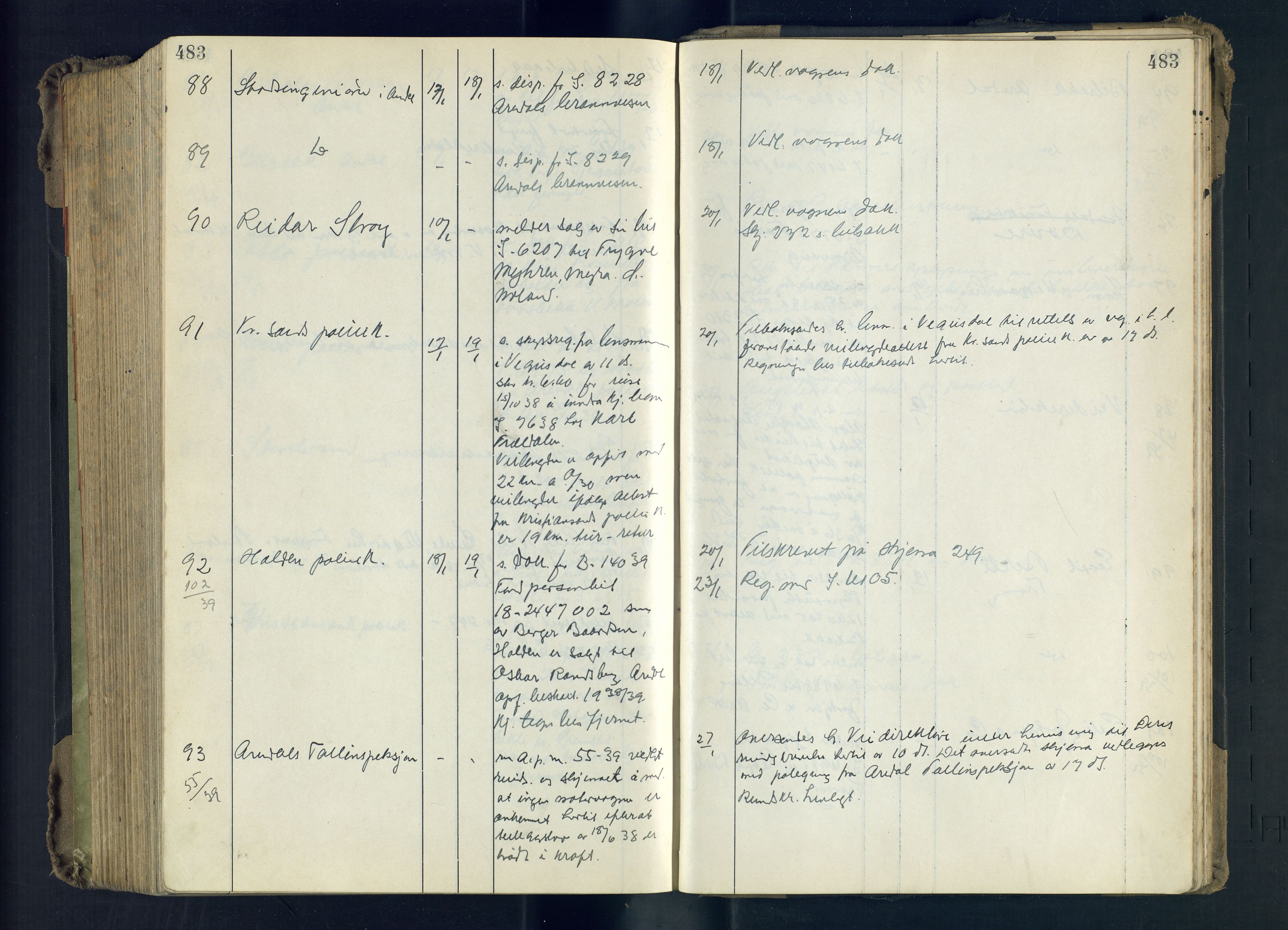 Arendal politikammer - 2, AV/SAK-1243-0010/M/Ma/L0350: Motorvognjournal, 1938-1939, s. 483