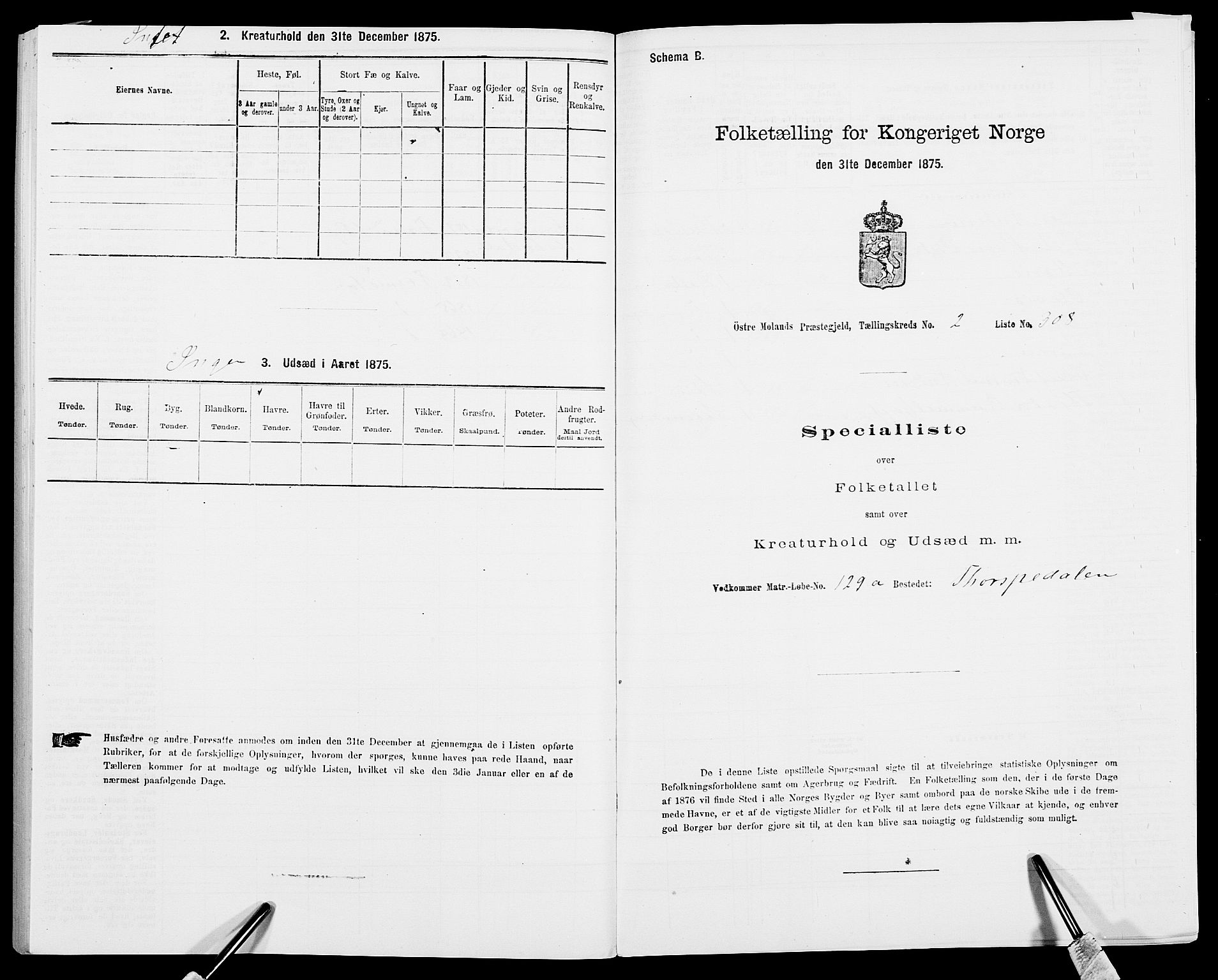 SAK, Folketelling 1875 for 0918P Austre Moland prestegjeld, 1875, s. 1092