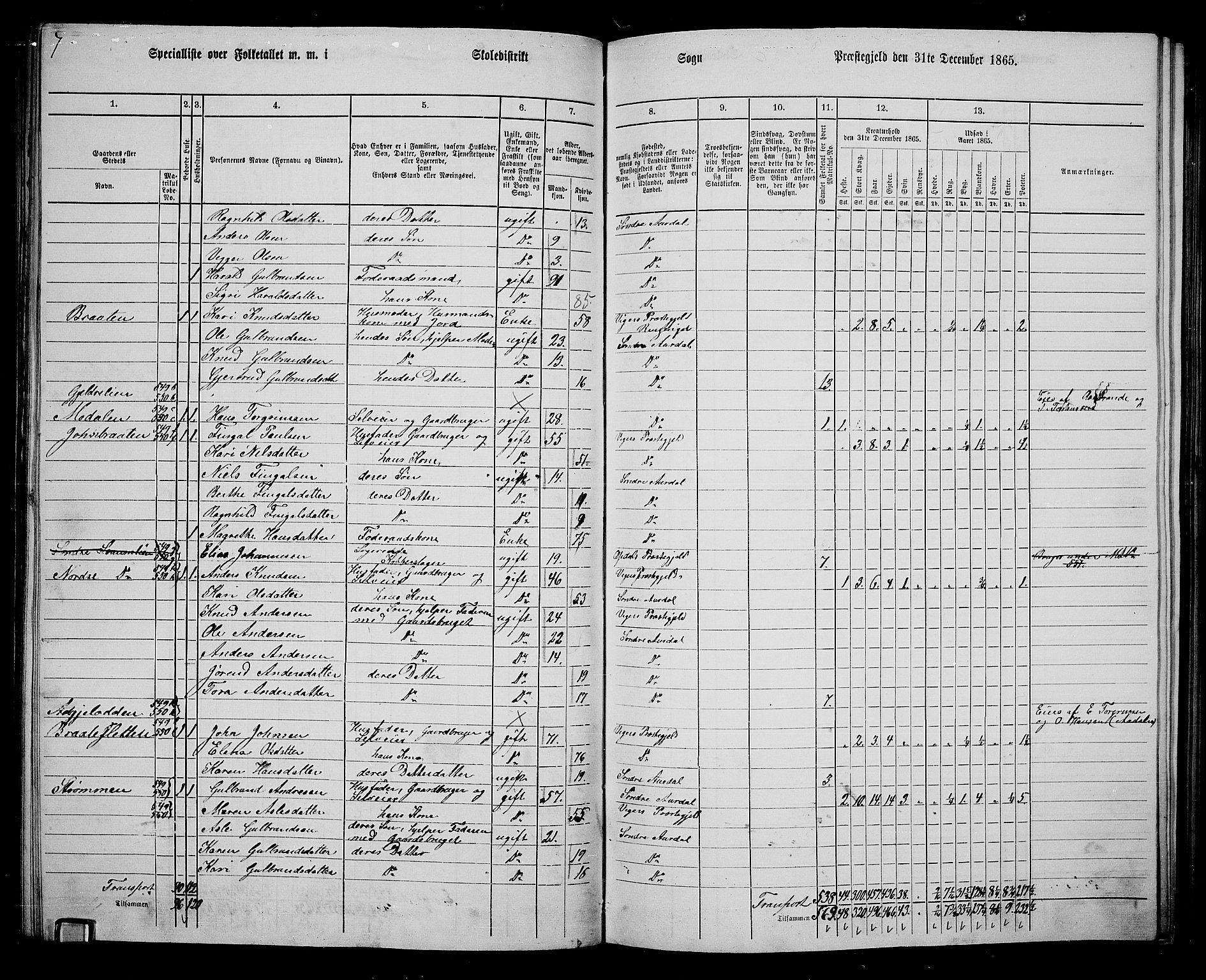 RA, Folketelling 1865 for 0540P Sør-Aurdal prestegjeld, 1865, s. 141