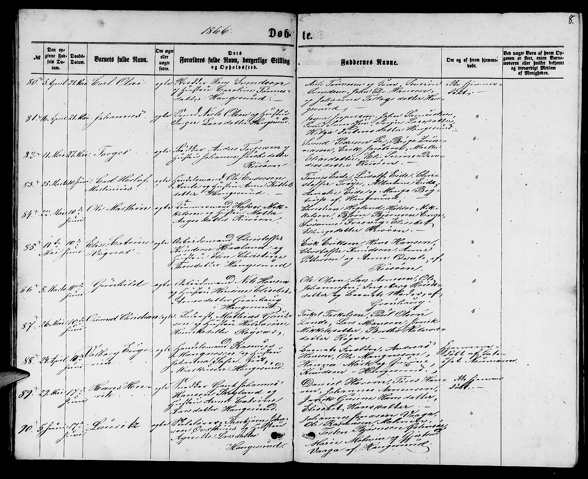 Torvastad sokneprestkontor, AV/SAST-A -101857/H/Ha/Hab/L0007: Klokkerbok nr. B 7, 1866-1873, s. 8