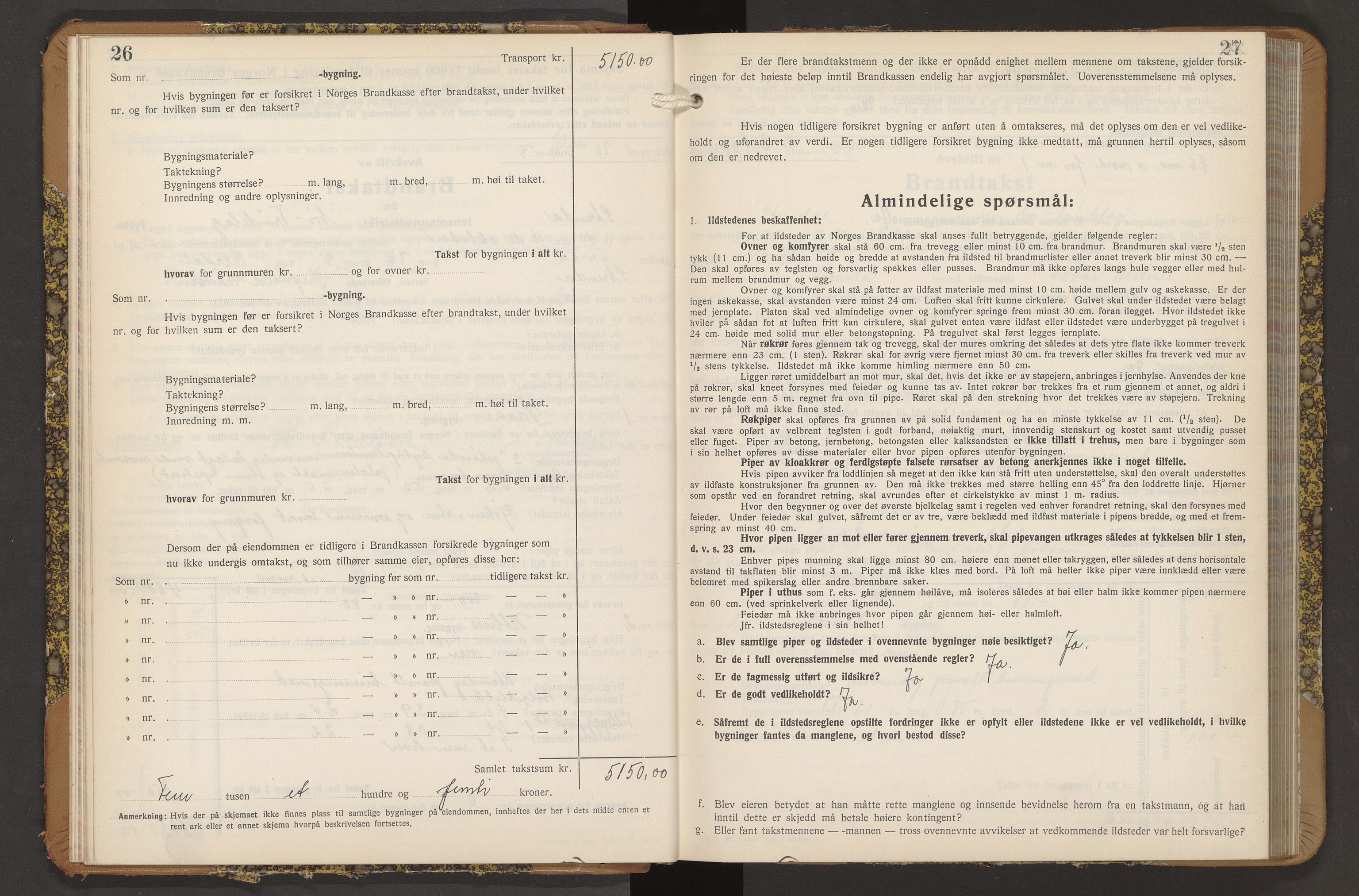 Norges Brannkasse Strinda, AV/SAT-A-5516/Fb/L0009: Branntakstprotokoll, 1940-1946, s. 26-27