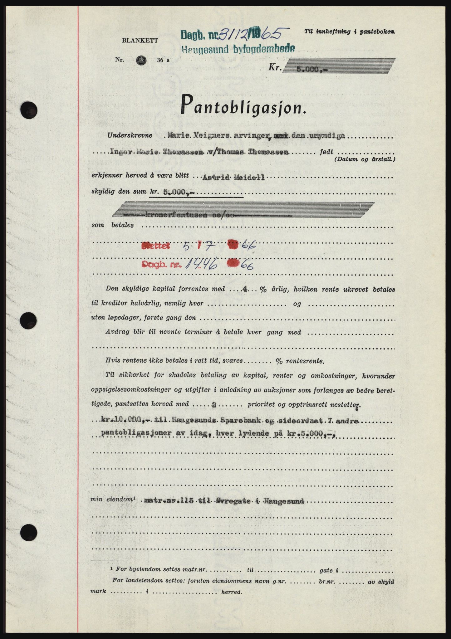 Haugesund tingrett, SAST/A-101415/01/II/IIC/L0054: Pantebok nr. B 54, 1965-1966, Dagboknr: 3112/1965