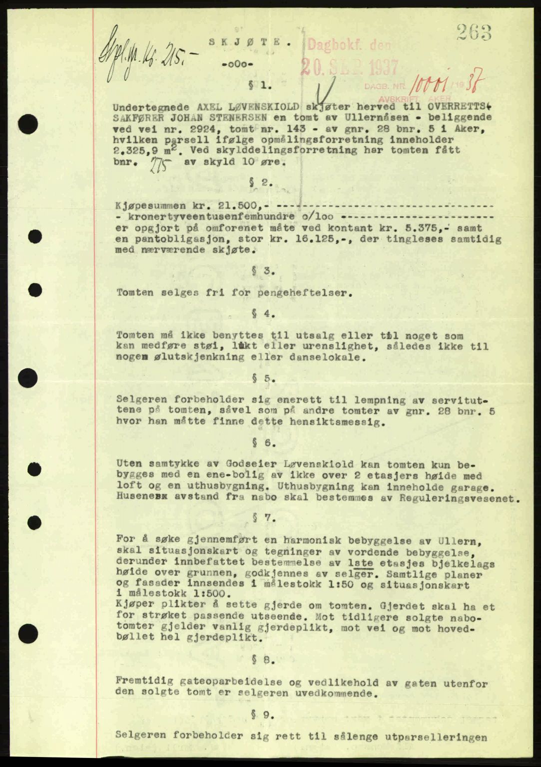 Aker herredsskriveri, SAO/A-10896/G/Gb/Gba/Gbab/L0017: Pantebok nr. A148, 1937-1937, Dagboknr: 10001/1937