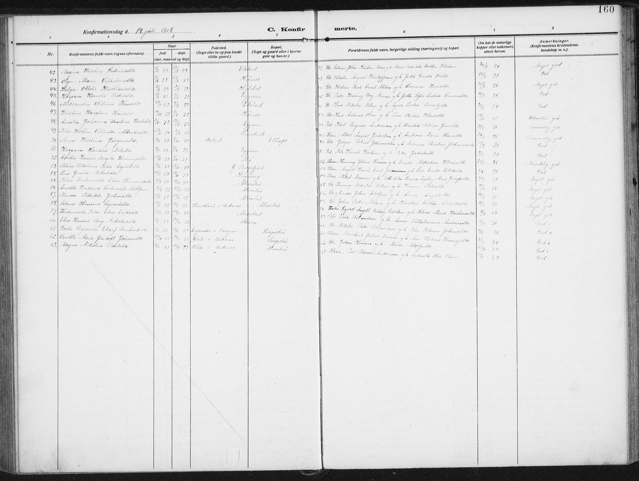 Ministerialprotokoller, klokkerbøker og fødselsregistre - Nordland, SAT/A-1459/880/L1135: Ministerialbok nr. 880A09, 1908-1919, s. 160