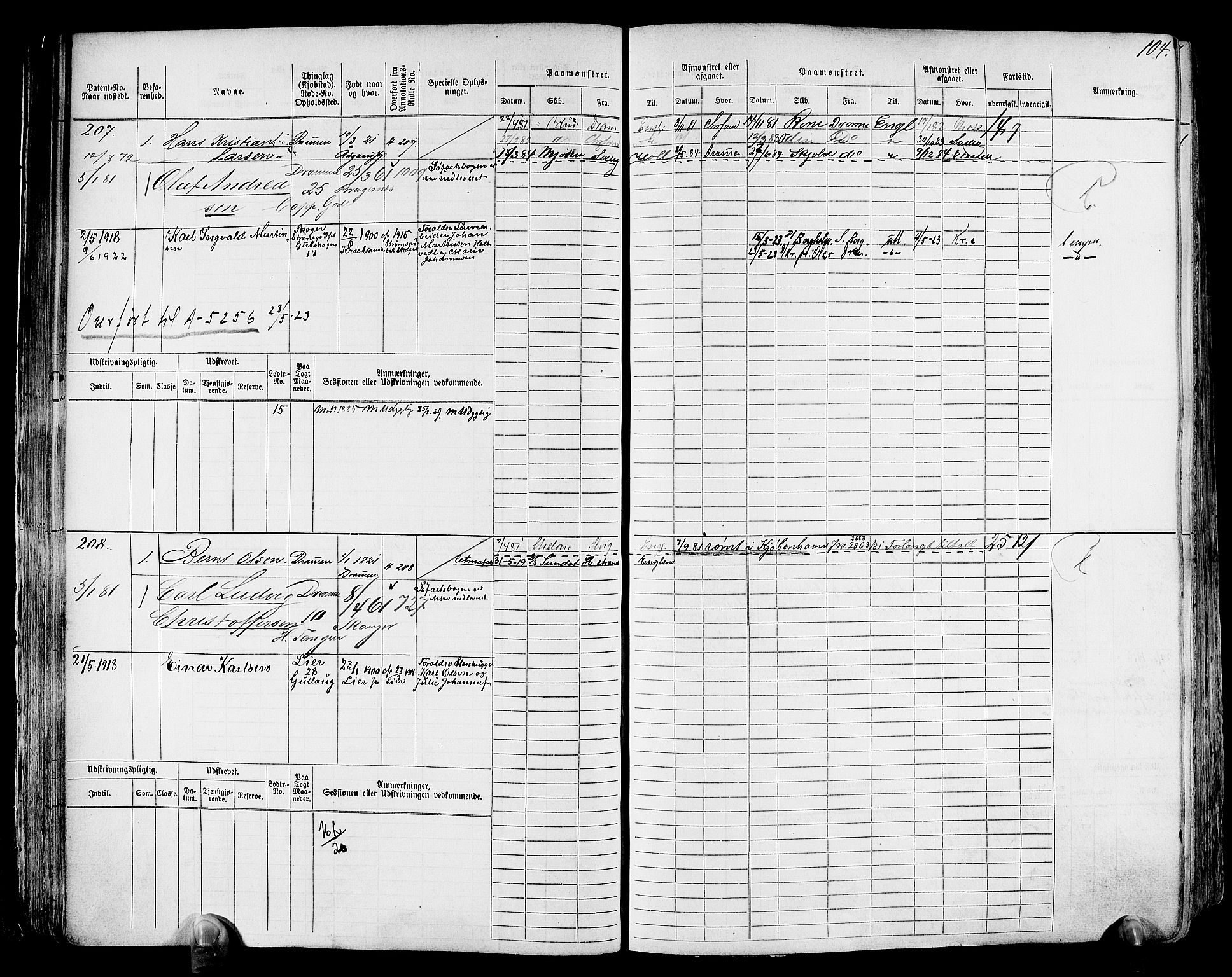 Drammen innrulleringsdistrikt, SAKO/A-781/F/Fc/L0001: Hovedrulle, 1868, s. 108