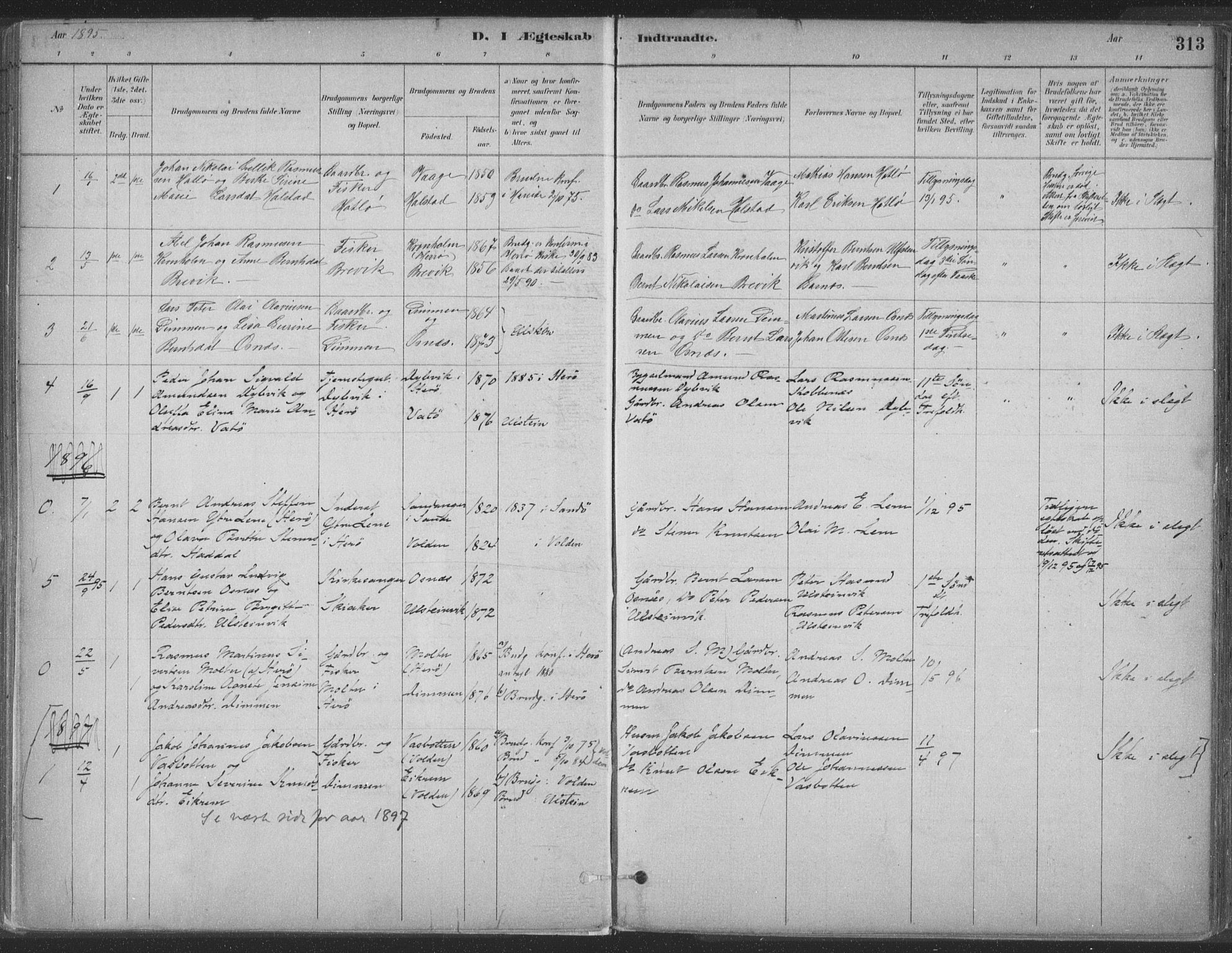 Ministerialprotokoller, klokkerbøker og fødselsregistre - Møre og Romsdal, SAT/A-1454/509/L0106: Ministerialbok nr. 509A04, 1883-1922, s. 313