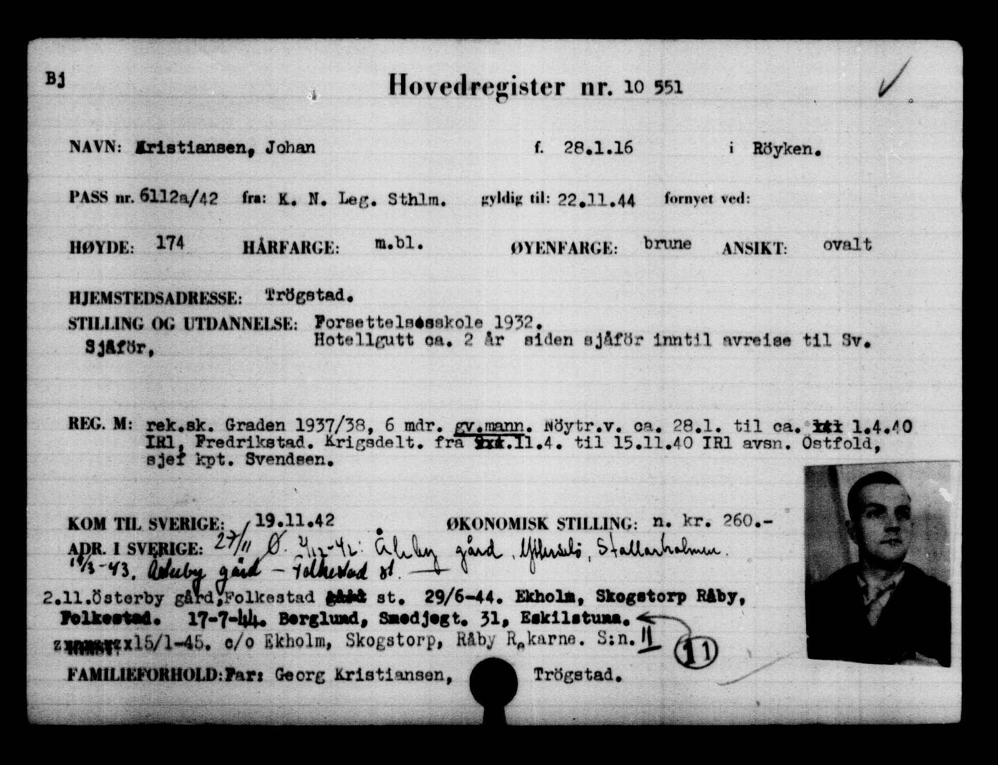 Utenriksstasjonene, Legasjonen i Stockholm, Flyktningkontoret, AV/RA-S-6753/V/Va/L0006: Kjesäterkartoteket, flyktninger med registreringsnr. 9400-12711, 1940-1945, s. 1327