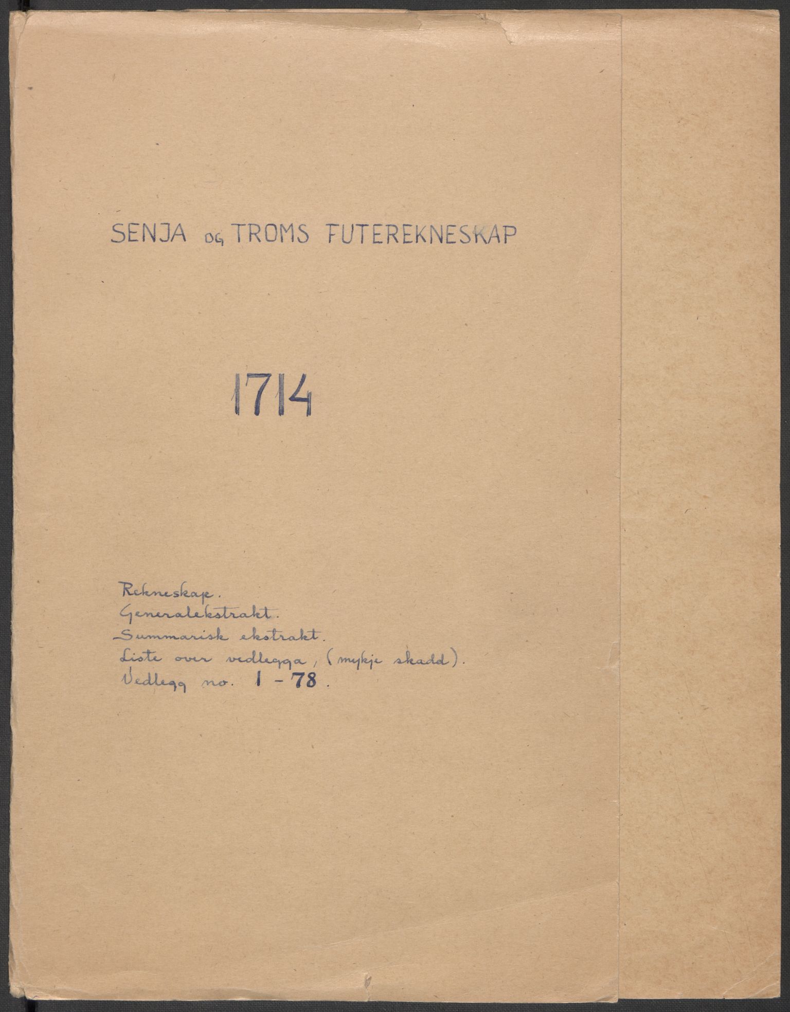 Rentekammeret inntil 1814, Reviderte regnskaper, Fogderegnskap, RA/EA-4092/R68/L4760: Fogderegnskap Senja og Troms, 1714, s. 2