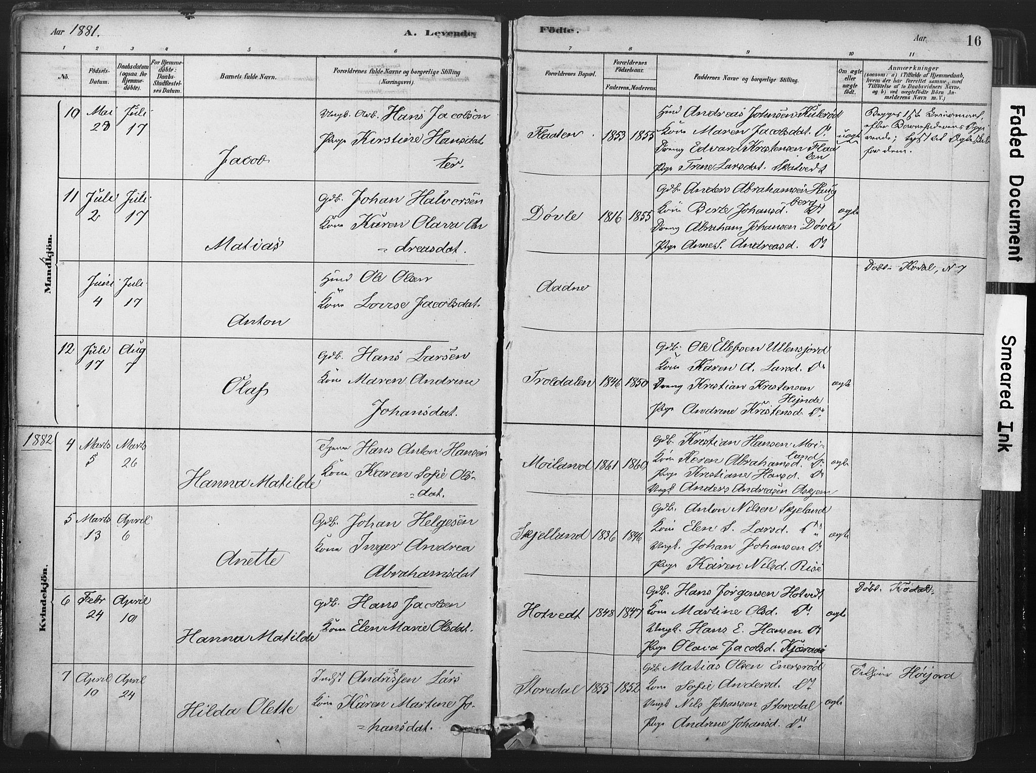 Andebu kirkebøker, AV/SAKO-A-336/F/Fa/L0007: Ministerialbok nr. I 7, 1878-1899, s. 16