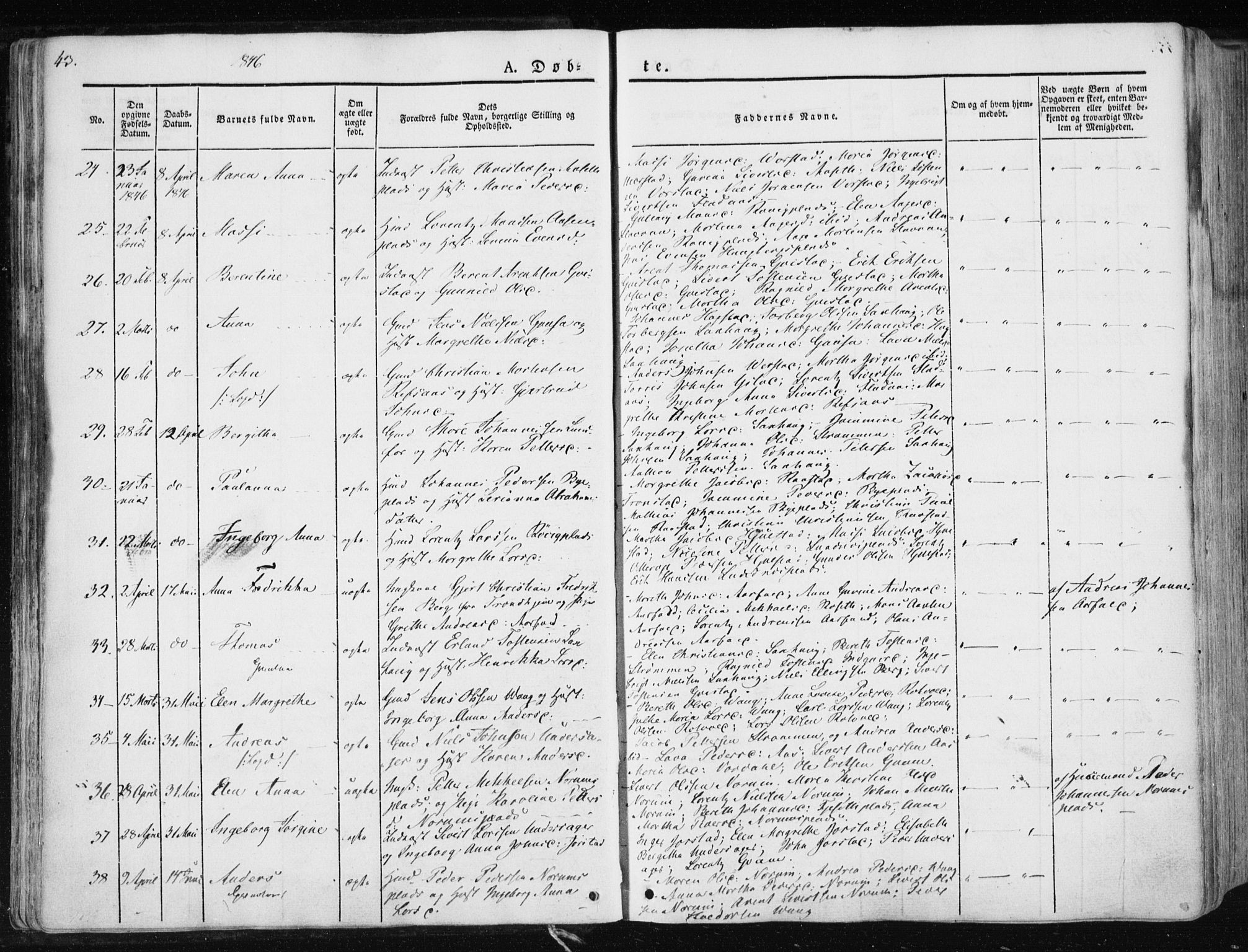 Ministerialprotokoller, klokkerbøker og fødselsregistre - Nord-Trøndelag, SAT/A-1458/730/L0280: Ministerialbok nr. 730A07 /1, 1840-1854, s. 43