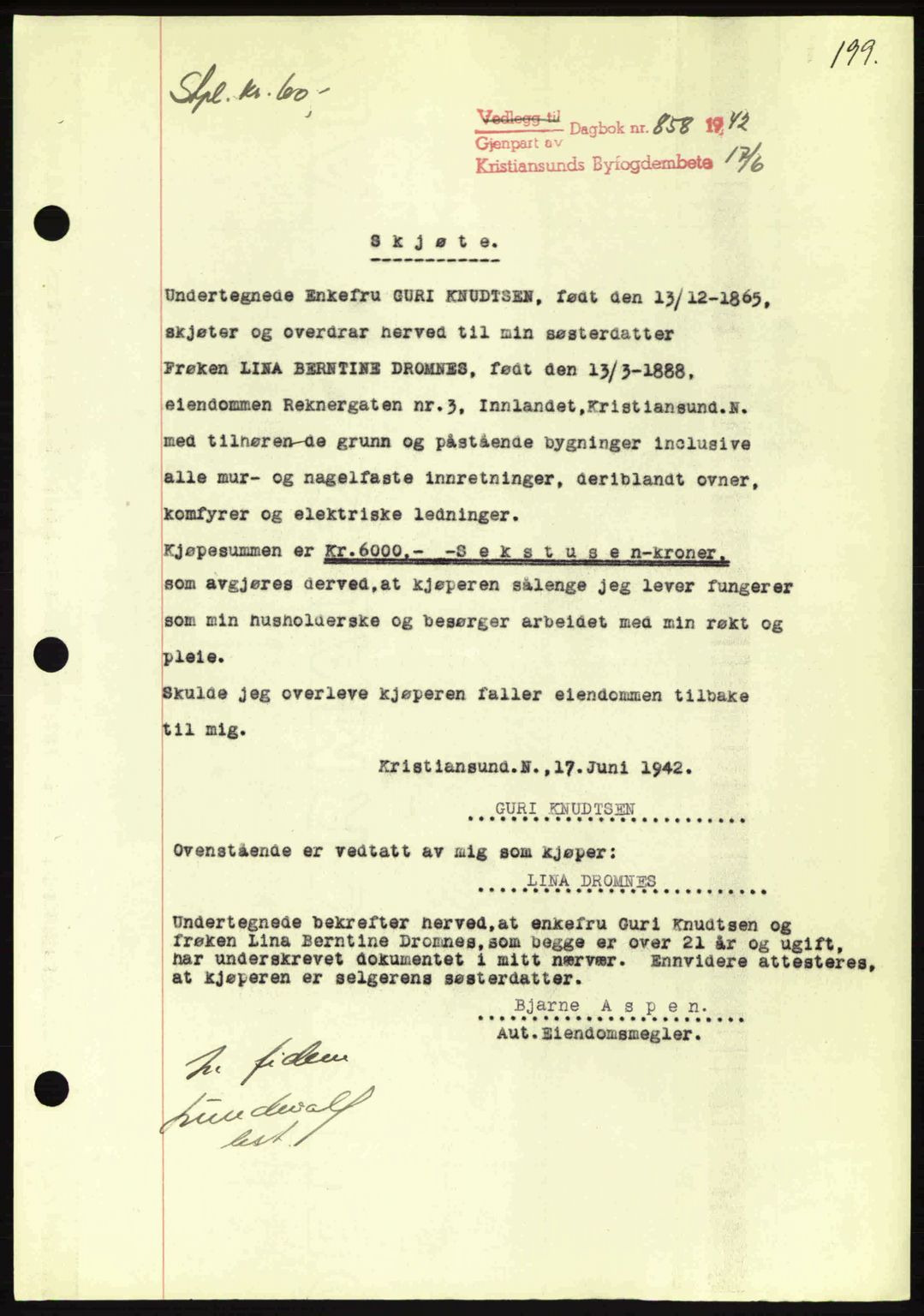 Kristiansund byfogd, AV/SAT-A-4587/A/27: Pantebok nr. 34, 1941-1945, Dagboknr: 858/1942