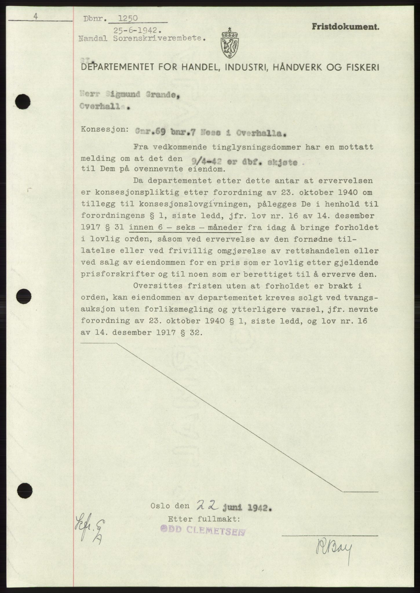 Namdal sorenskriveri, SAT/A-4133/1/2/2C: Pantebok nr. -, 1941-1942, Dagboknr: 1250/1942