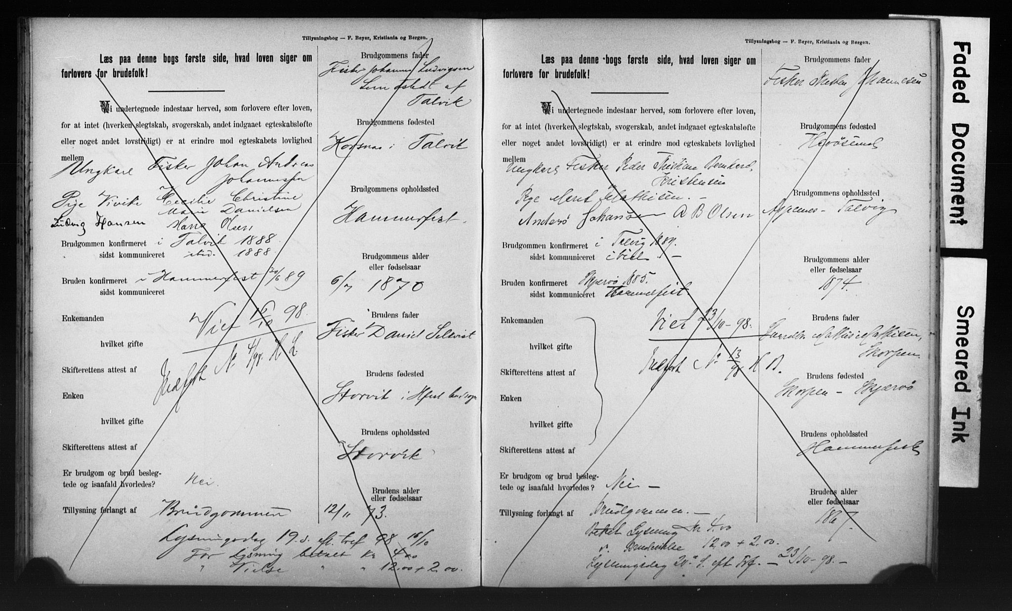 Hammerfest sokneprestkontor, AV/SATØ-S-1347/I/Ib/L0070/0004: Lysningsprotokoll nr. 70.4, 1896-1899