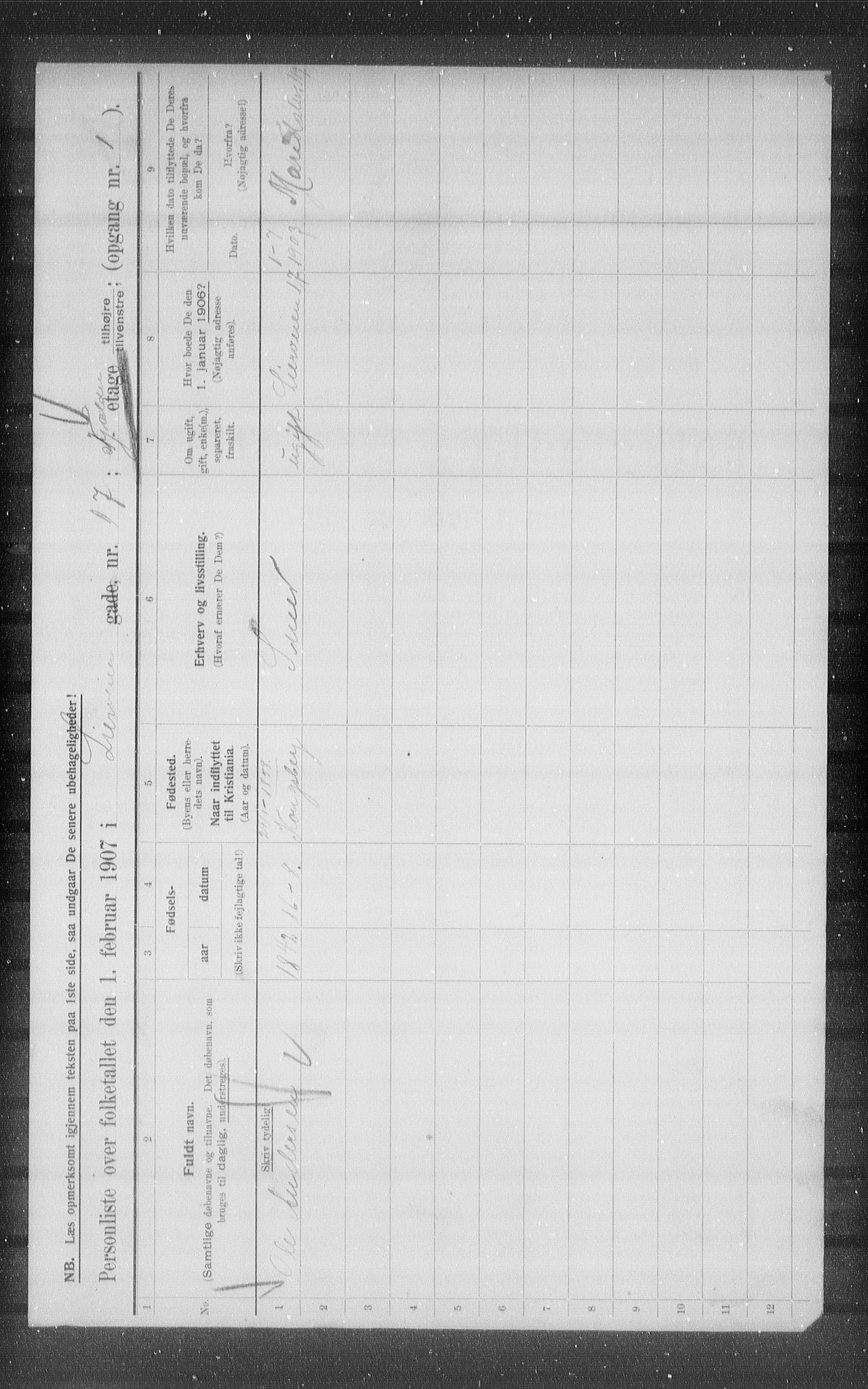 OBA, Kommunal folketelling 1.2.1907 for Kristiania kjøpstad, 1907, s. 29611