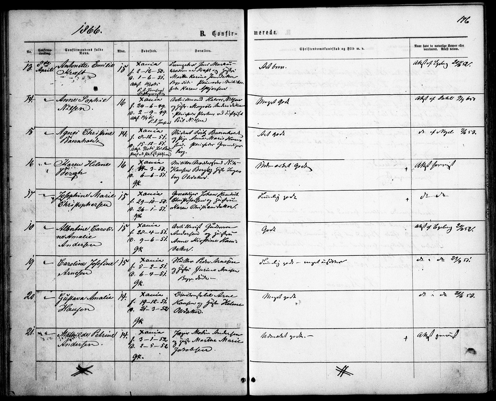 Garnisonsmenigheten Kirkebøker, AV/SAO-A-10846/F/Fa/L0010: Ministerialbok nr. 10, 1859-1869, s. 176