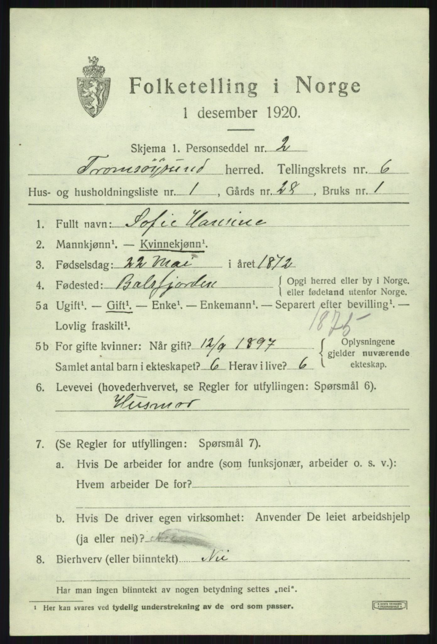 SATØ, Folketelling 1920 for 1934 Tromsøysund herred, 1920, s. 4986