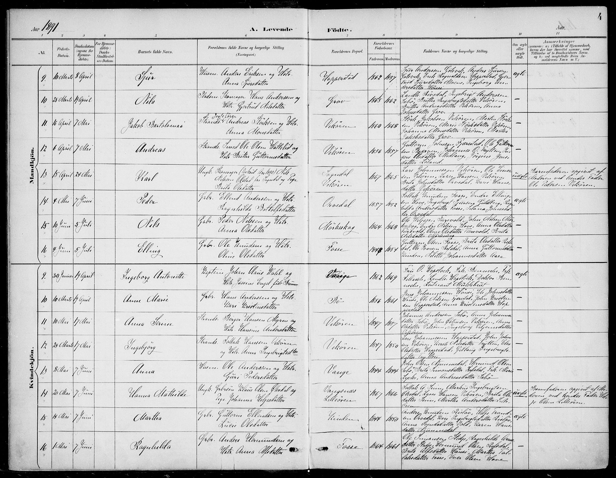 Vik sokneprestembete, AV/SAB-A-81501/H/Haa/Haab/L0002: Ministerialbok nr. B  2, 1891-1907, s. 4