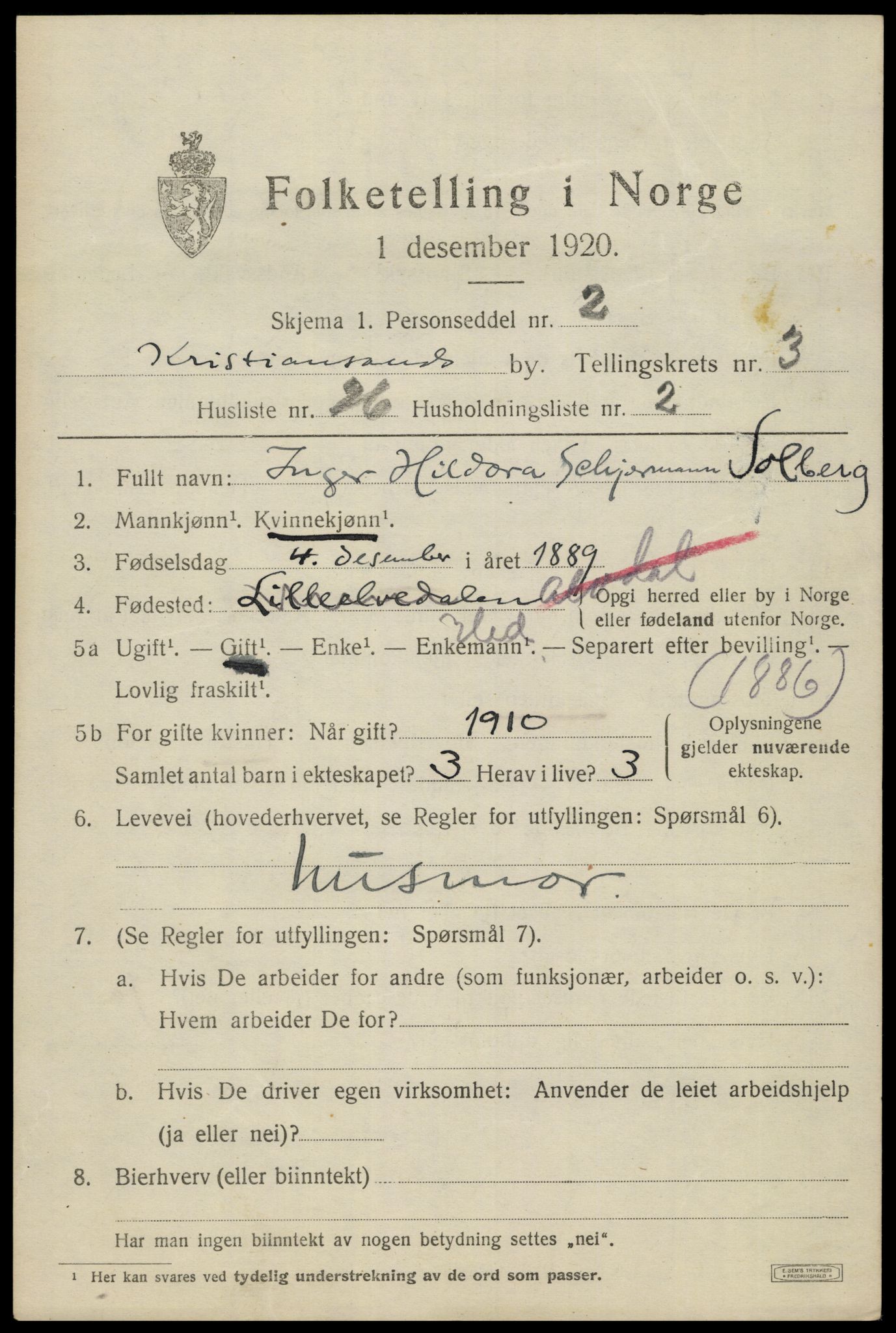 SAK, Folketelling 1920 for 1001 Kristiansand kjøpstad, 1920, s. 14355