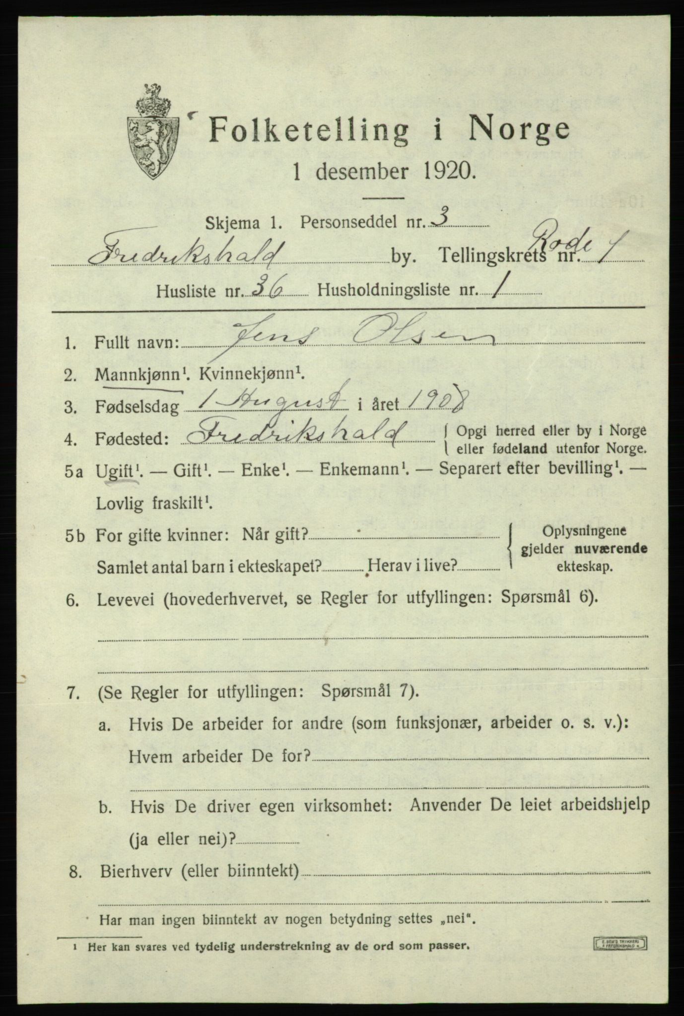 SAO, Folketelling 1920 for 0101 Fredrikshald kjøpstad, 1920, s. 8763