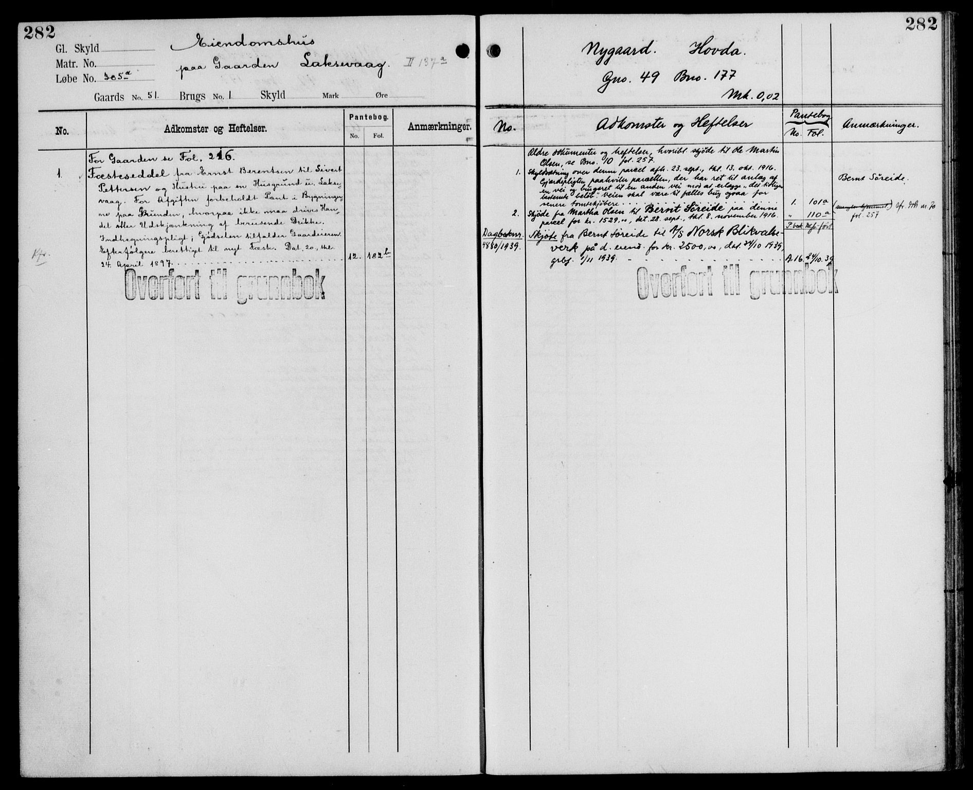 Midhordland sorenskriveri, AV/SAB-A-3001/1/G/Ga/Gab/L0110: Panteregister nr. II.A.b.110, s. 282