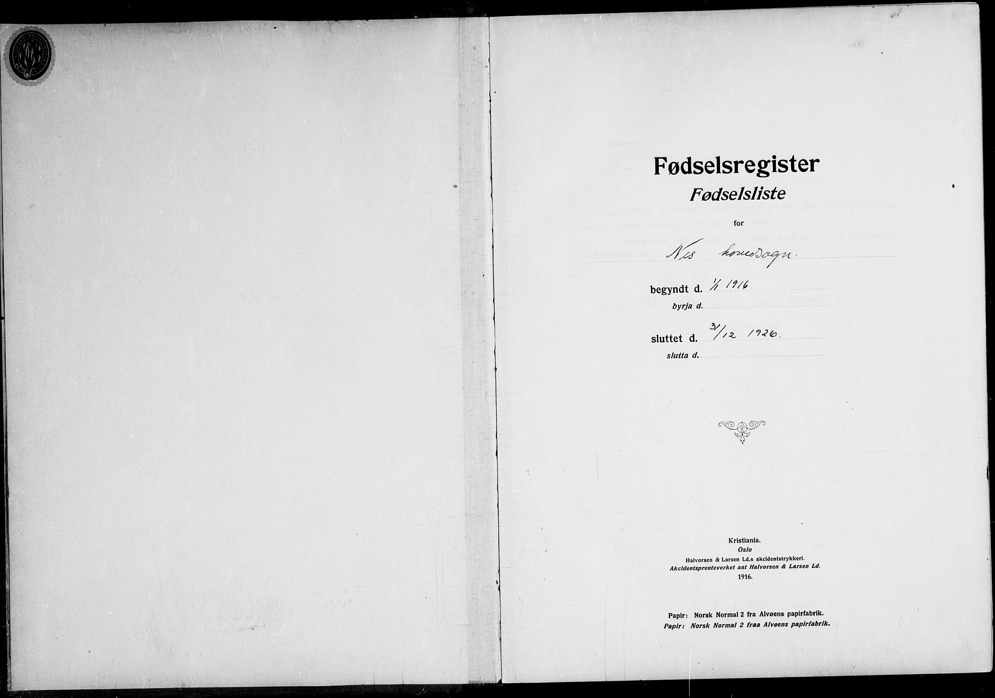 Nes prestekontor Kirkebøker, SAO/A-10410/J/Ja/L0001: Fødselsregister nr. 1, 1916-1926