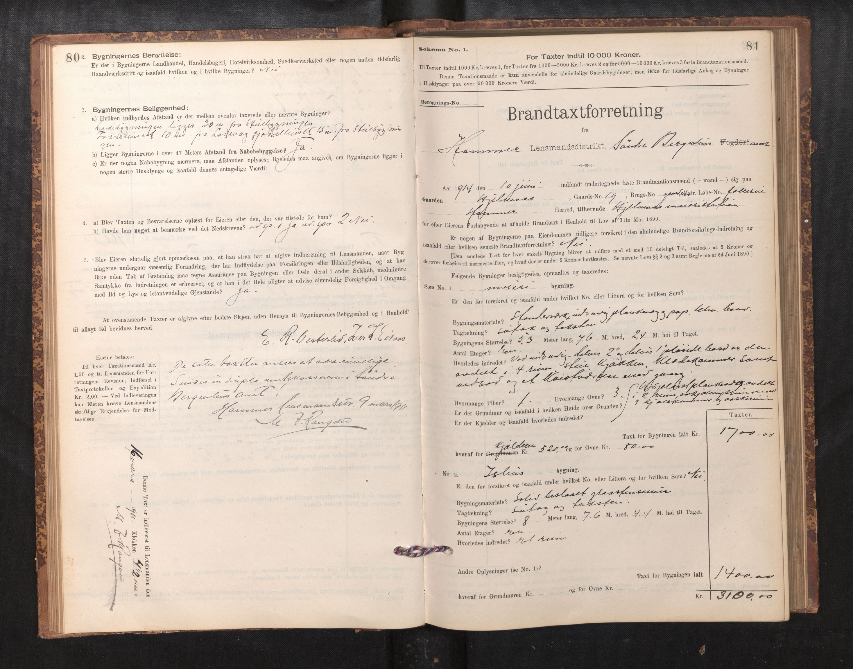 Lensmannen i Hamre, SAB/A-32601/0012/L0004: Branntakstprotokoll, skjematakst, 1895-1920, s. 80-81