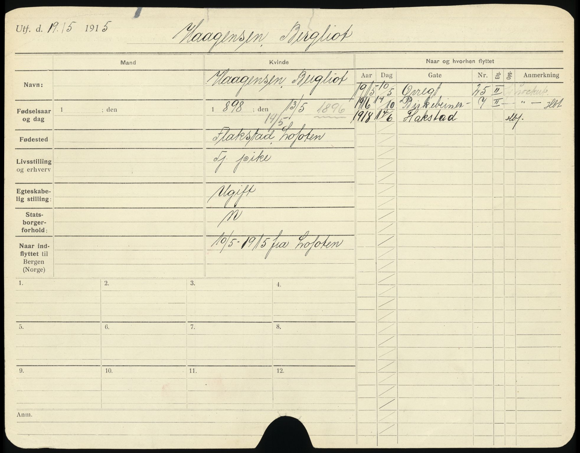 Bergen folkeregister, AV/SAB-A-17201/I/Ia/L0010: Utflyttet 1912 - 1920, Haagensen -  Hansen, K., 1912-1920