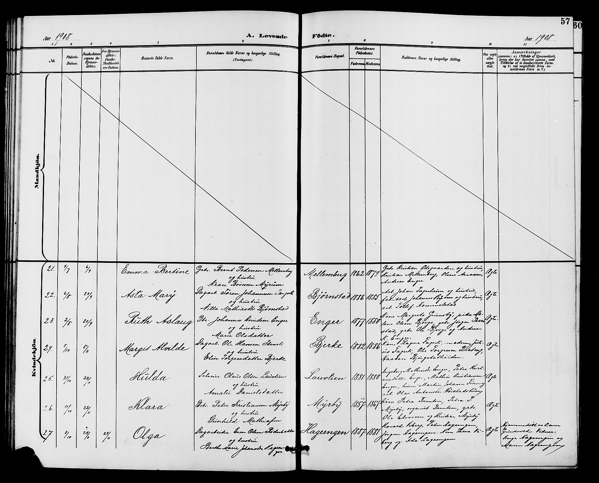 Vardal prestekontor, SAH/PREST-100/H/Ha/Hab/L0011: Klokkerbok nr. 11, 1899-1913, s. 57