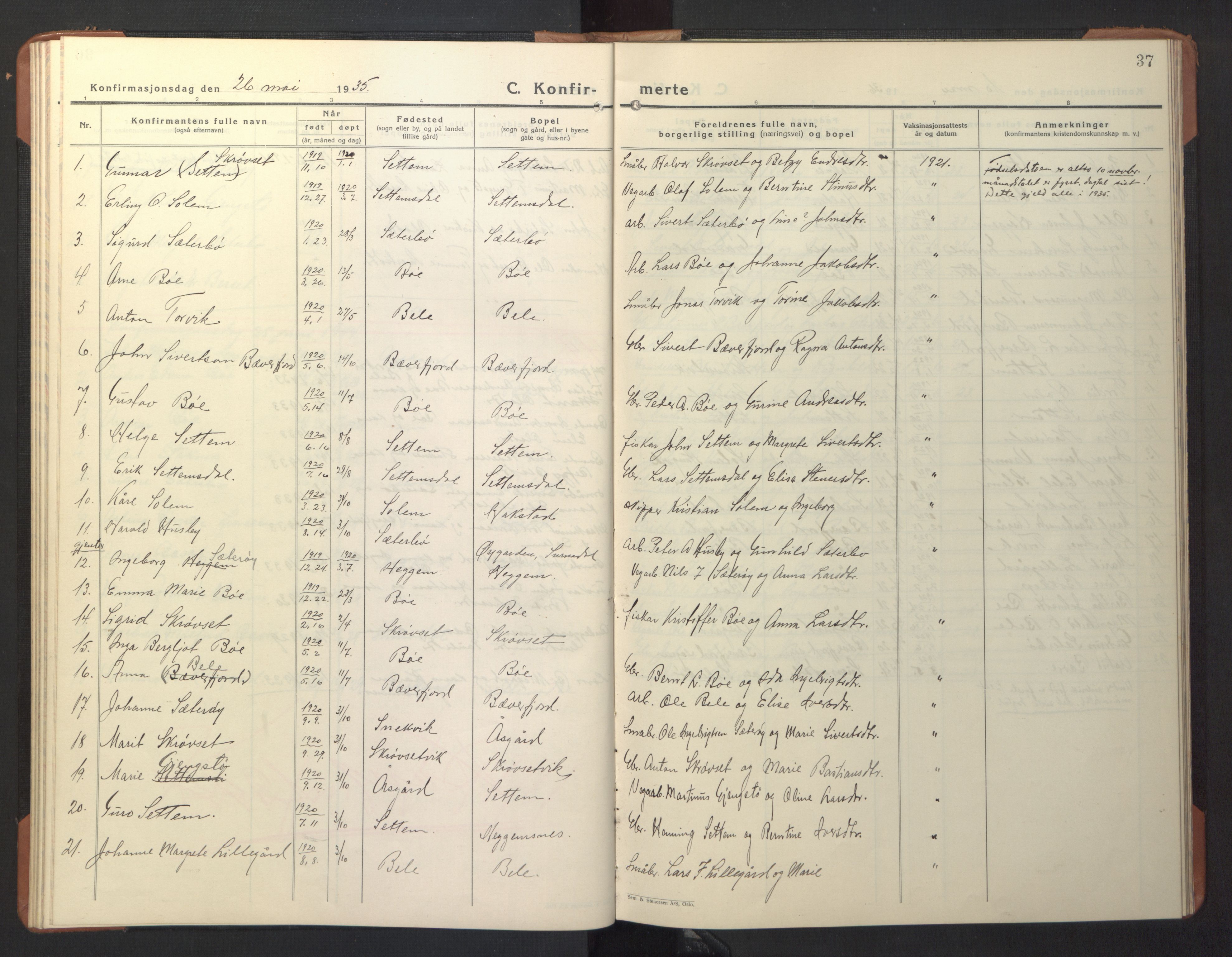 Ministerialprotokoller, klokkerbøker og fødselsregistre - Møre og Romsdal, SAT/A-1454/594/L1038: Klokkerbok nr. 594C01, 1934-1946, s. 37