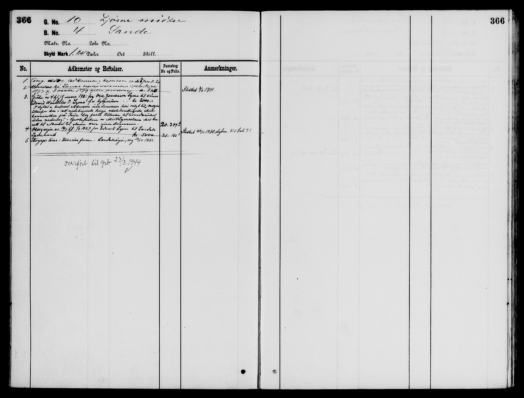 Indre Sogn tingrett, AV/SAB-A-3301/1/G/Ga/Gaa/L0016: Panteregister nr. II.A.a.16, 1829-1944, s. 366