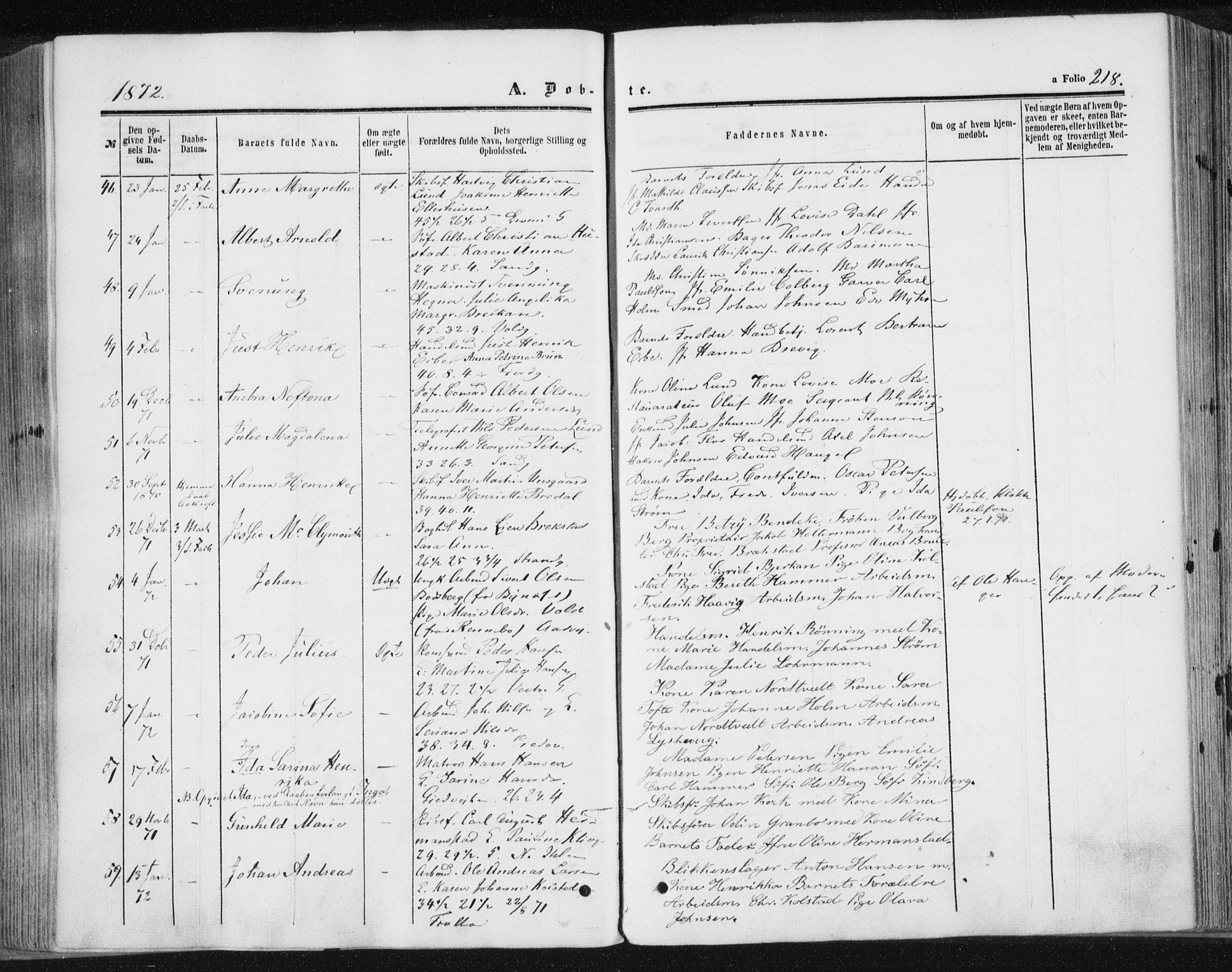 Ministerialprotokoller, klokkerbøker og fødselsregistre - Sør-Trøndelag, SAT/A-1456/602/L0115: Ministerialbok nr. 602A13, 1860-1872, s. 218