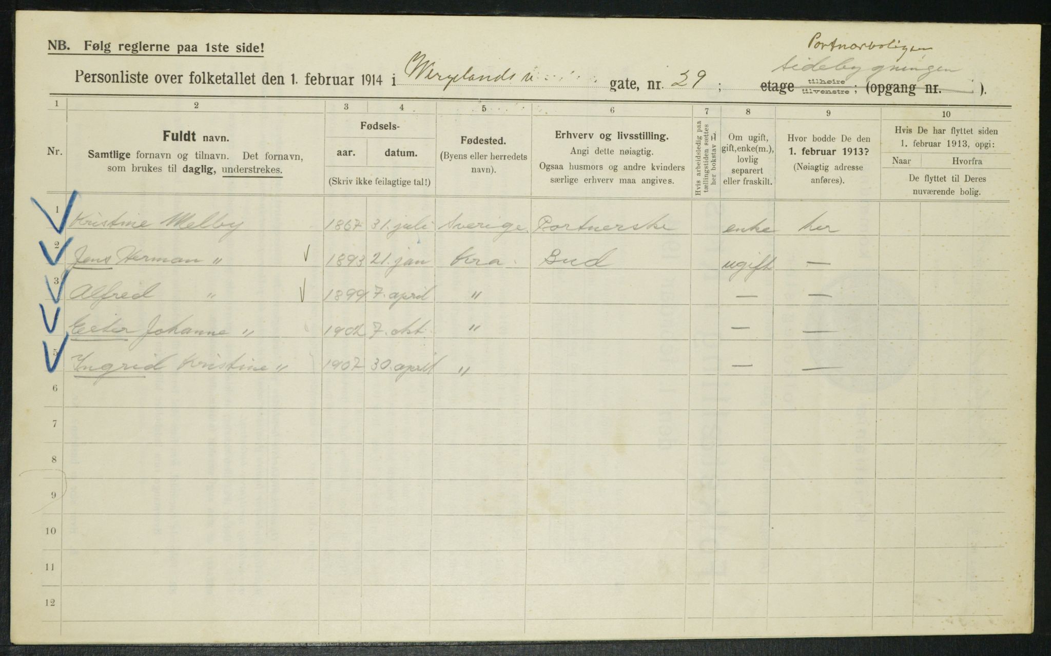 OBA, Kommunal folketelling 1.2.1914 for Kristiania, 1914, s. 128912