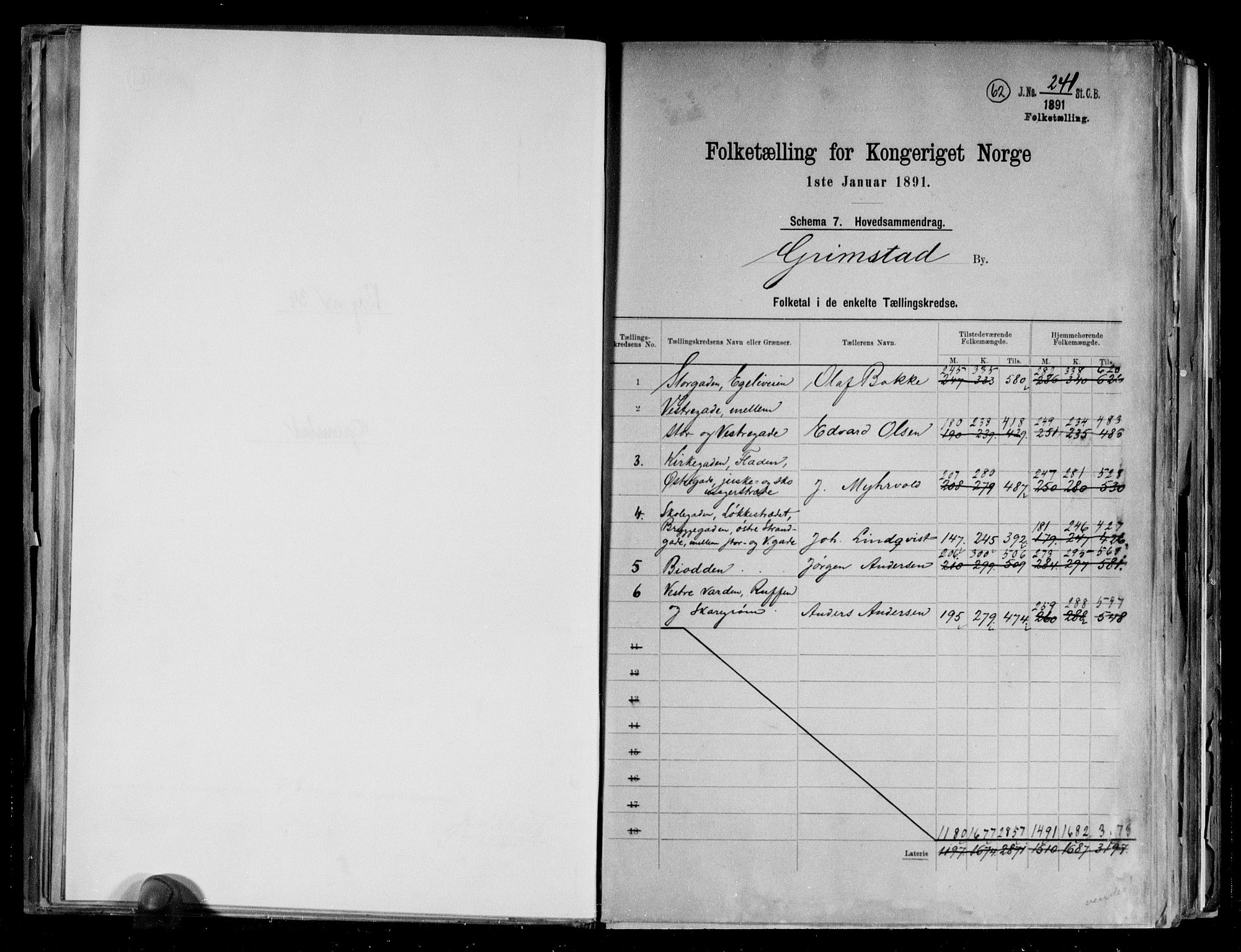 RA, Folketelling 1891 for 0904 Grimstad kjøpstad, 1891, s. 2