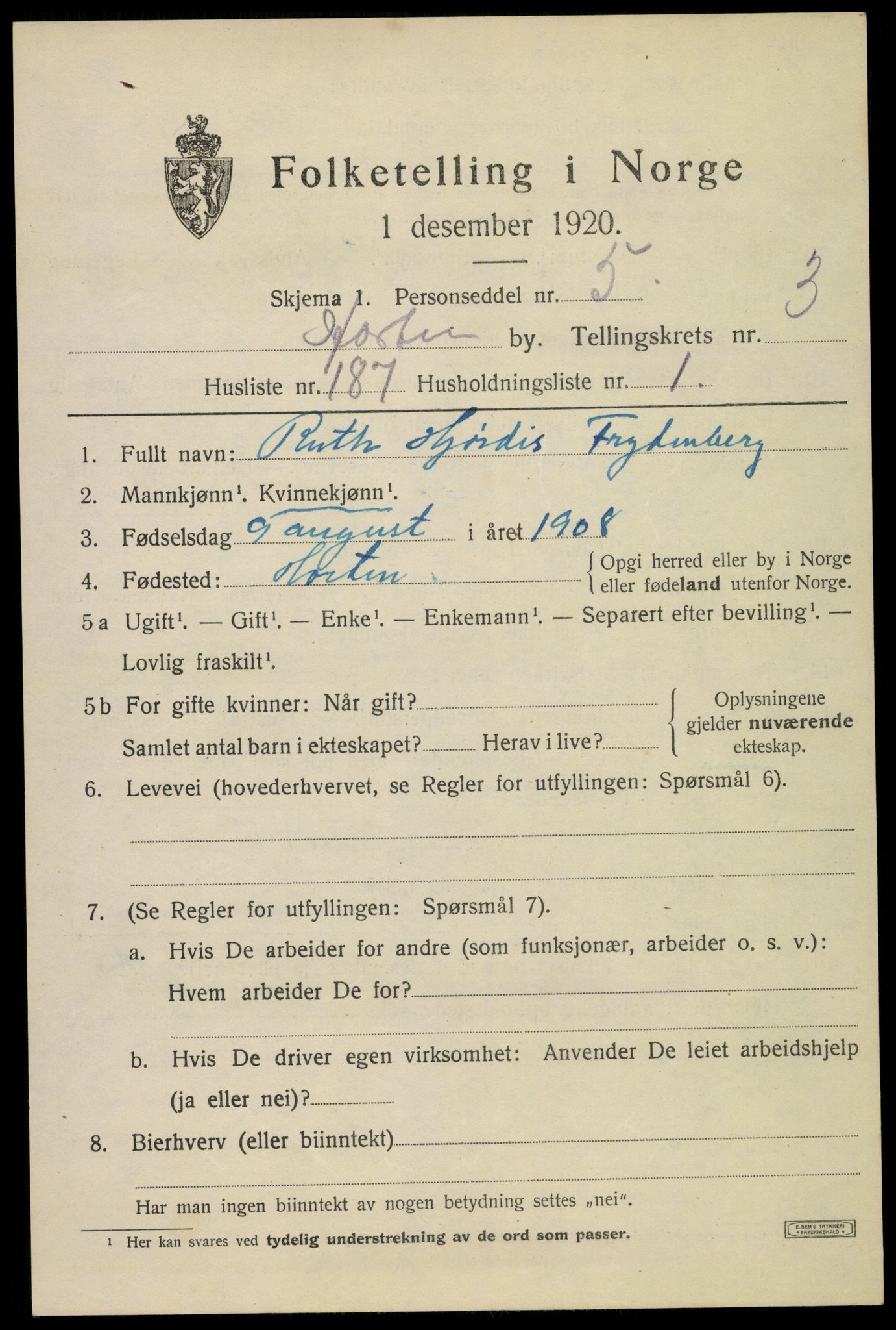 SAKO, Folketelling 1920 for 0703 Horten kjøpstad, 1920, s. 16041