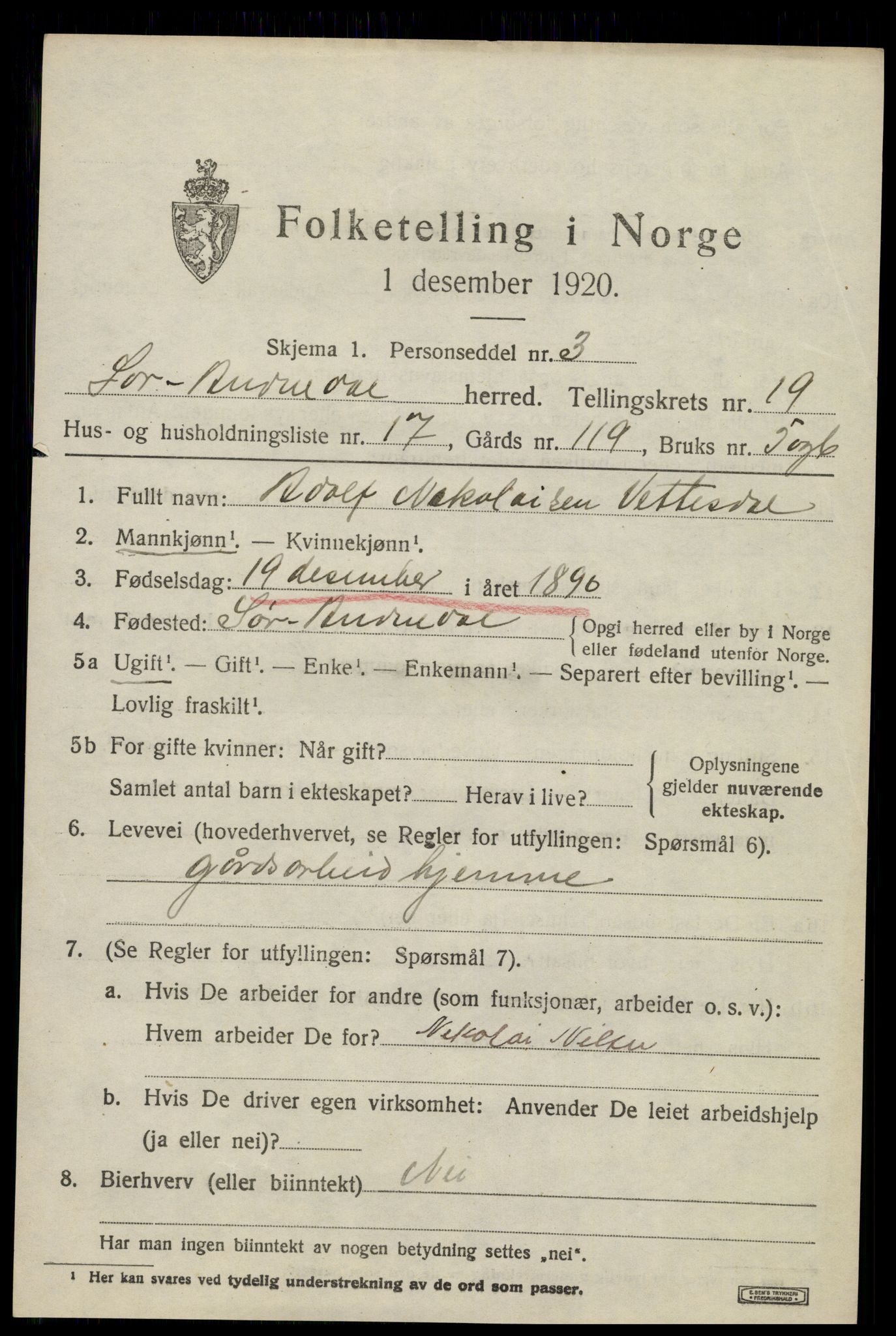 SAK, Folketelling 1920 for 1029 Sør-Audnedal herred, 1920, s. 6715